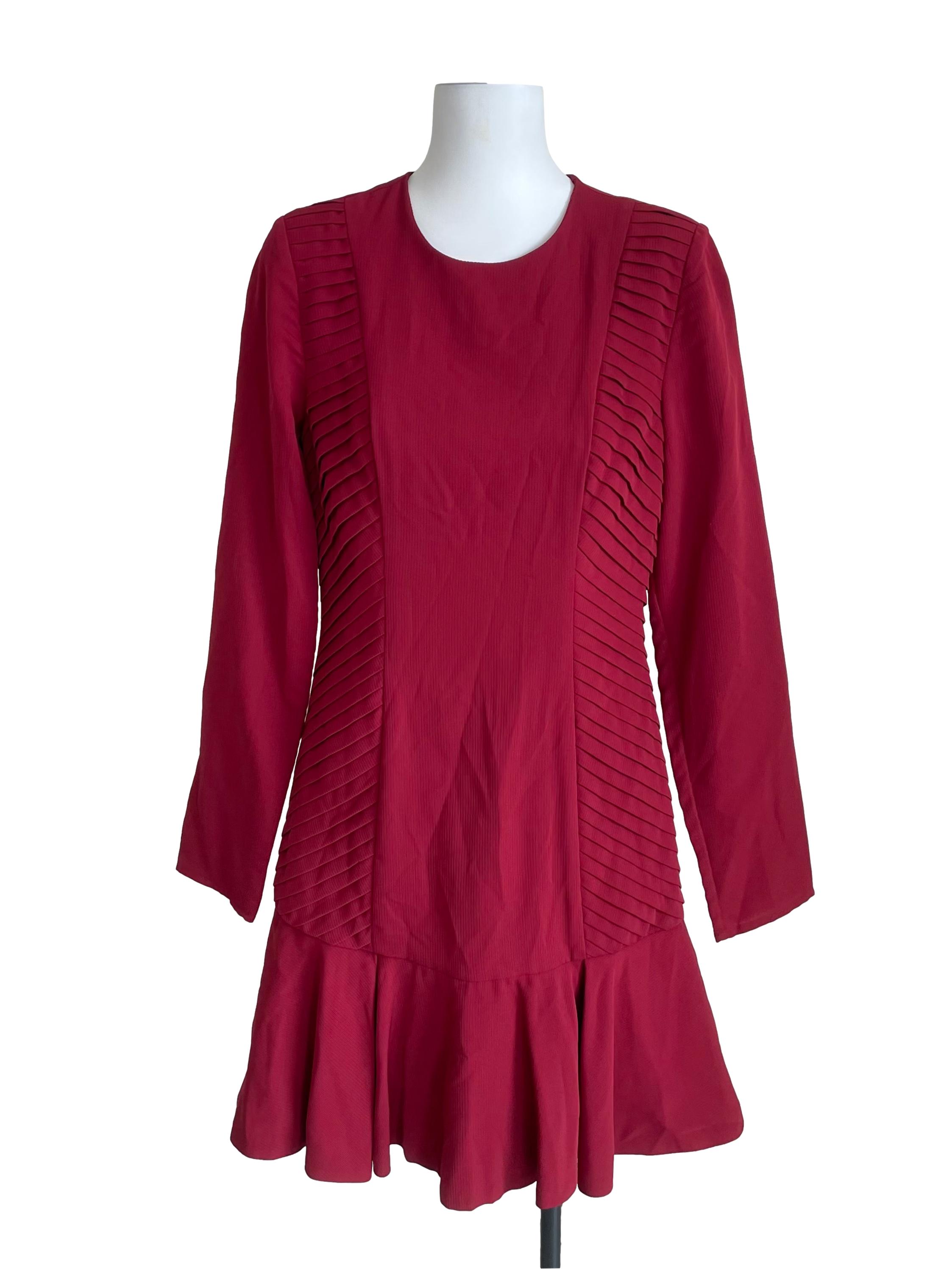 Blood Red Pleated Drop Waist Dress