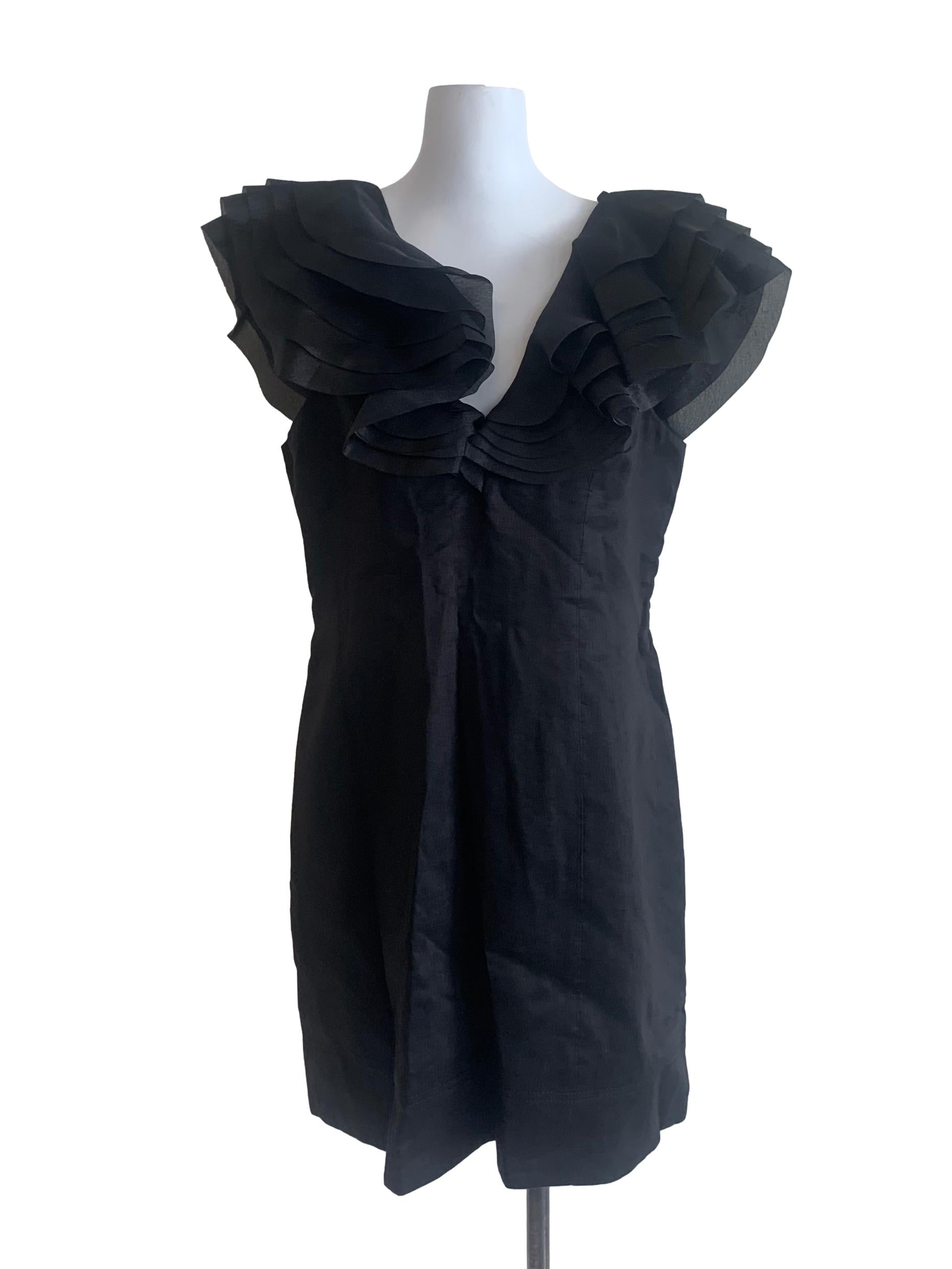 Ink Black Ruffle Sleeve Dress