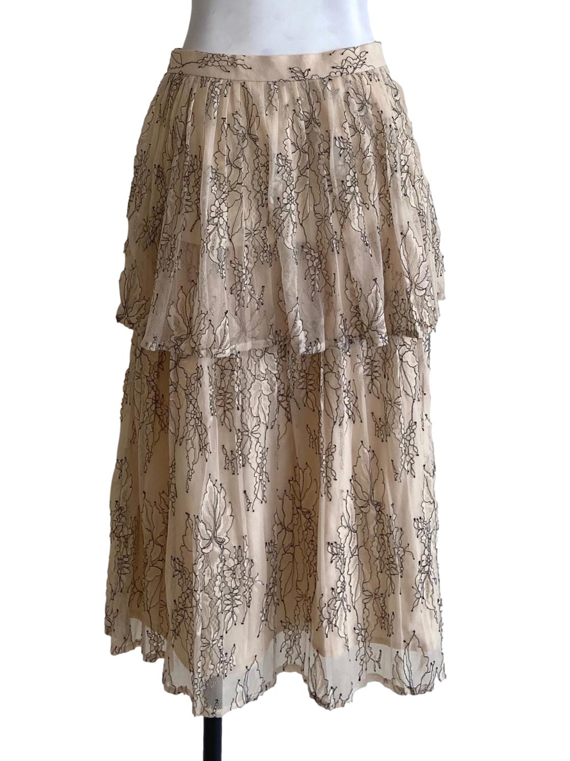 Parchment Beige Floral Lace Layered Skirt