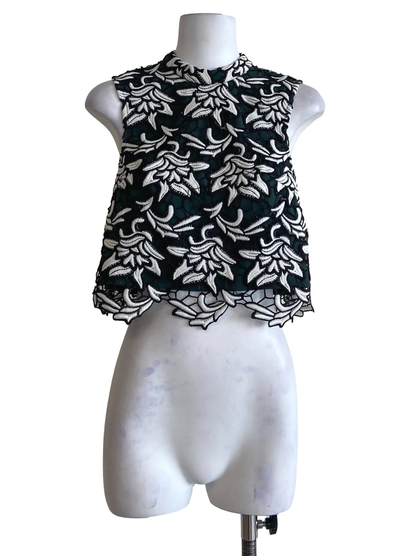 Emerald Green & Black Floral Lace Sleeveless Top
