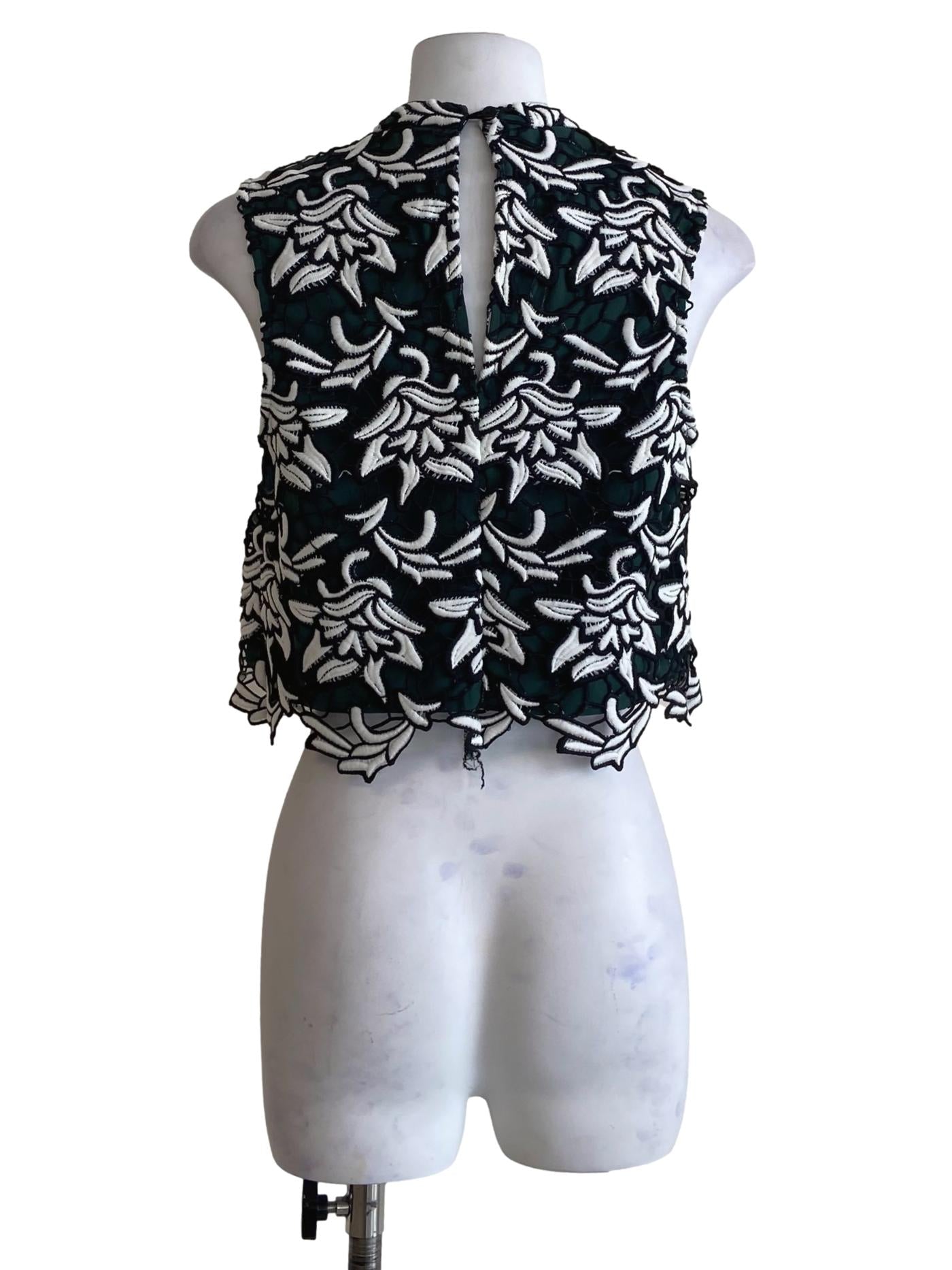 Emerald Green & Black Floral Lace Sleeveless Top