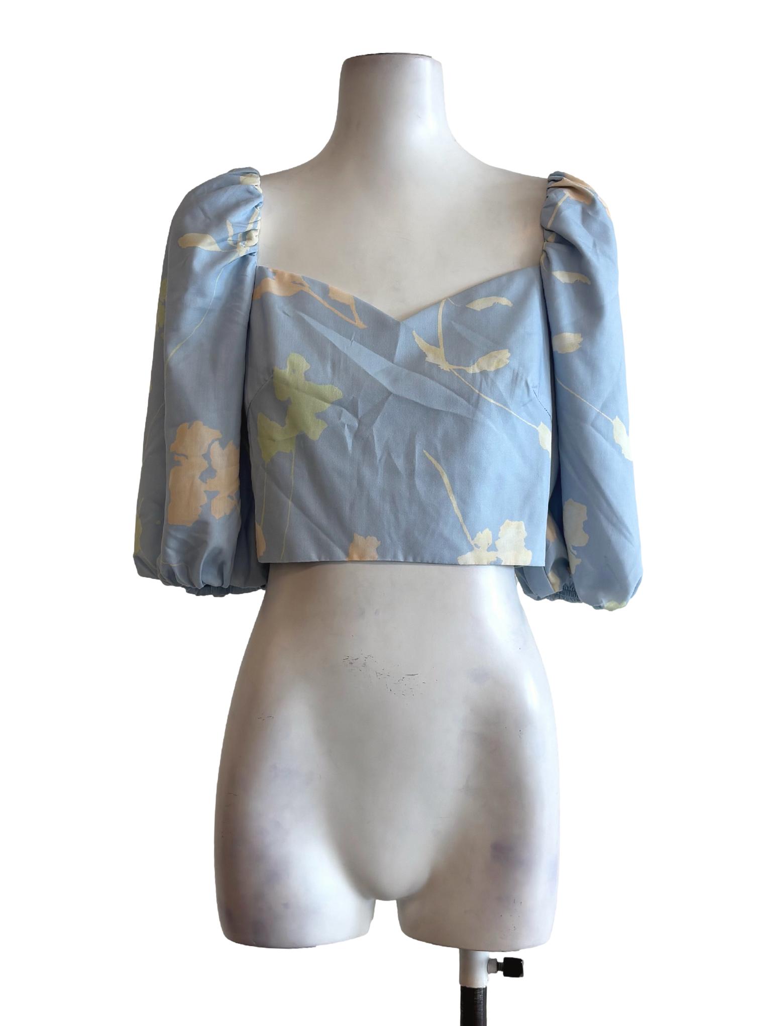 Baby Blue Patterned Baby Doll Top LB