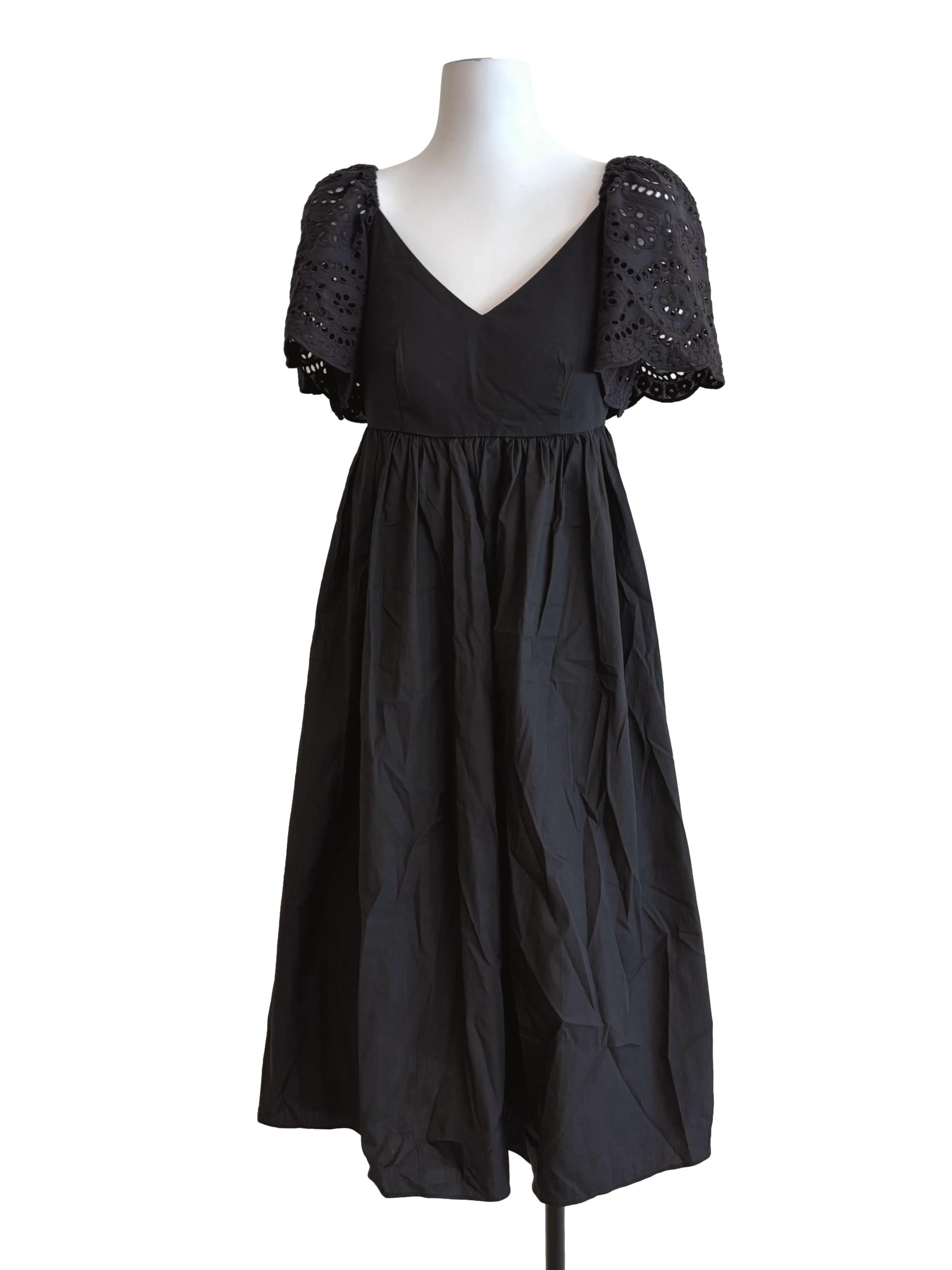 Jet Black Cotton A-Line Dress LB