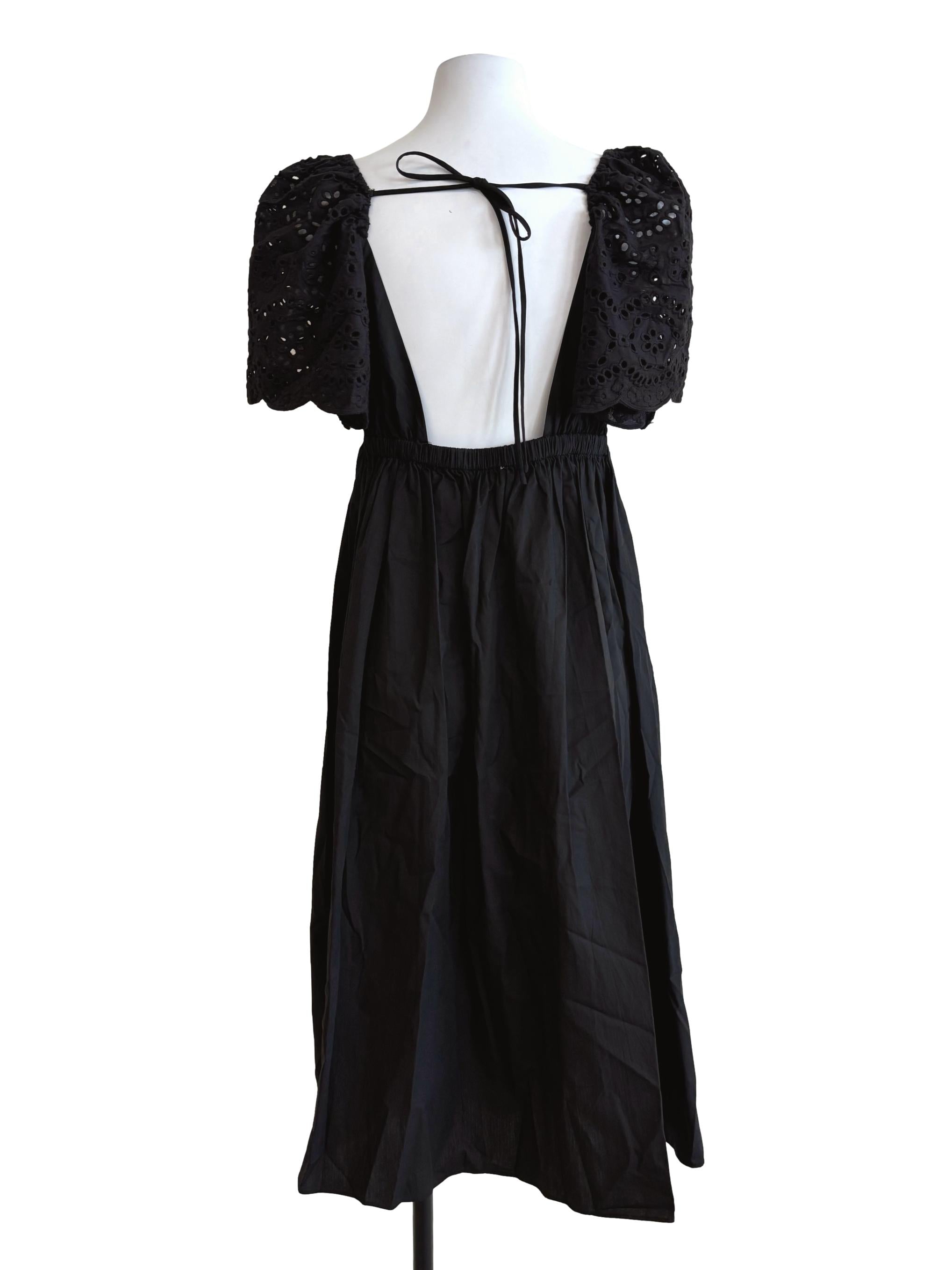 Jet Black Cotton A-Line Dress LB