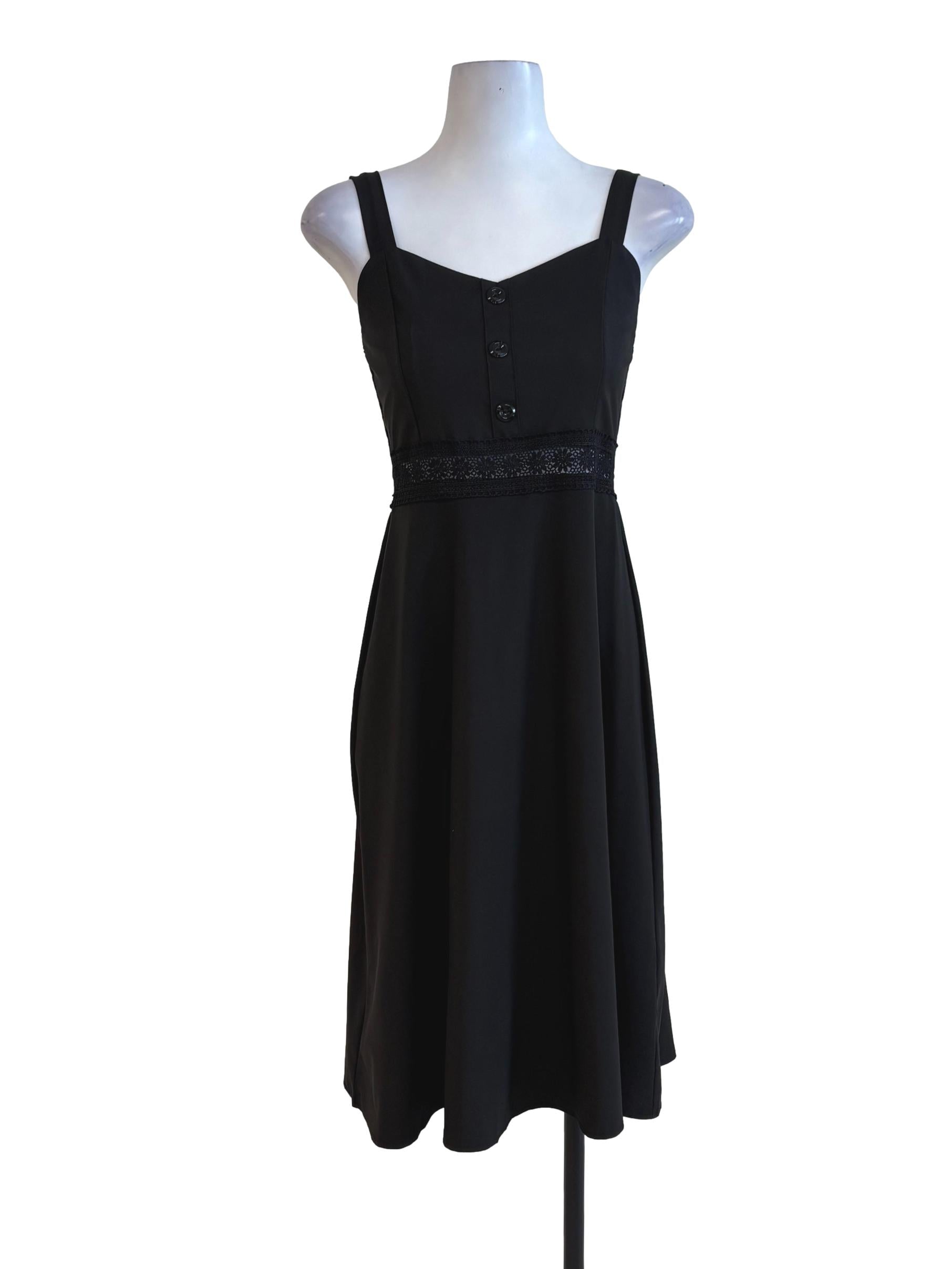 Black Floral Lace Smock Back Dress