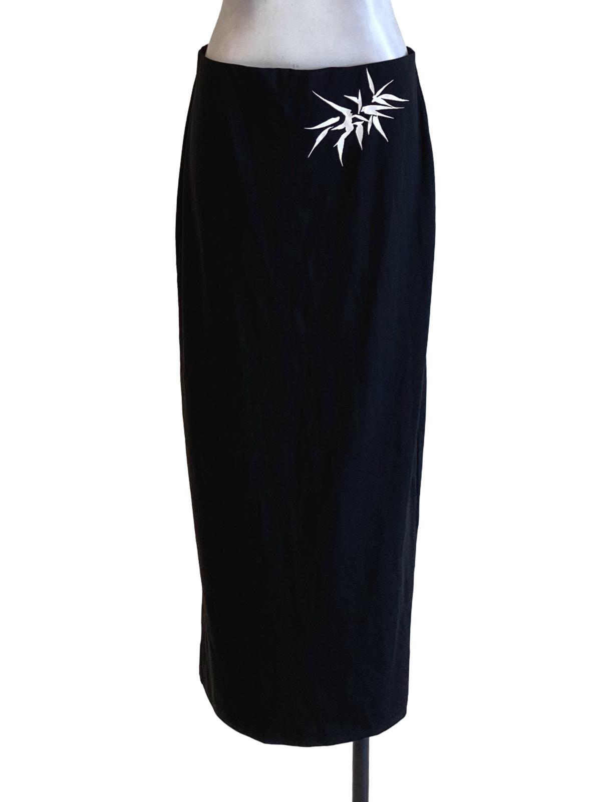 Sueper Black Floral Long Fit Back Slit Skirt