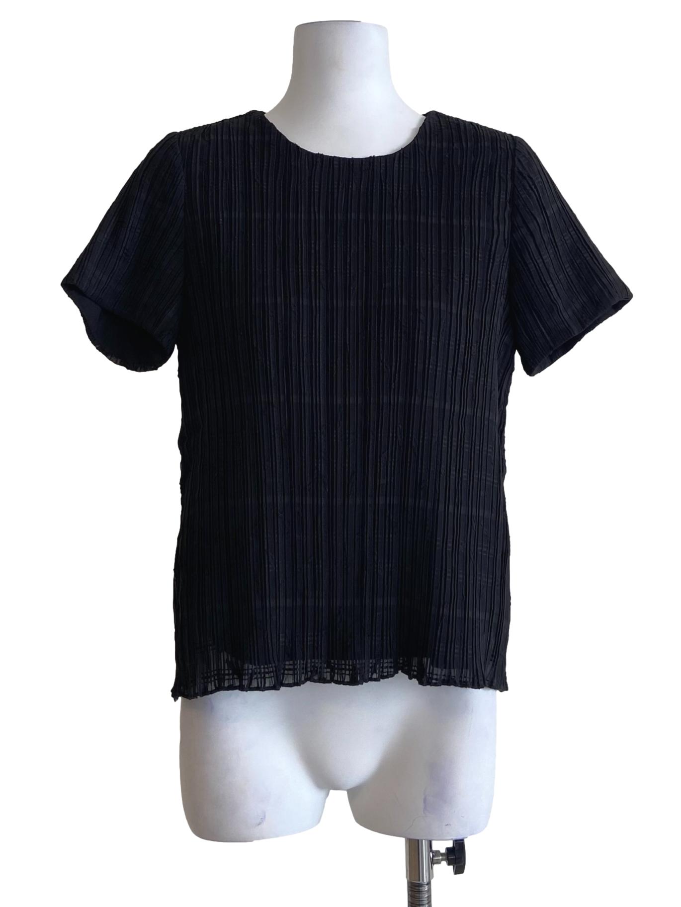 Black Pleated Shirred Top