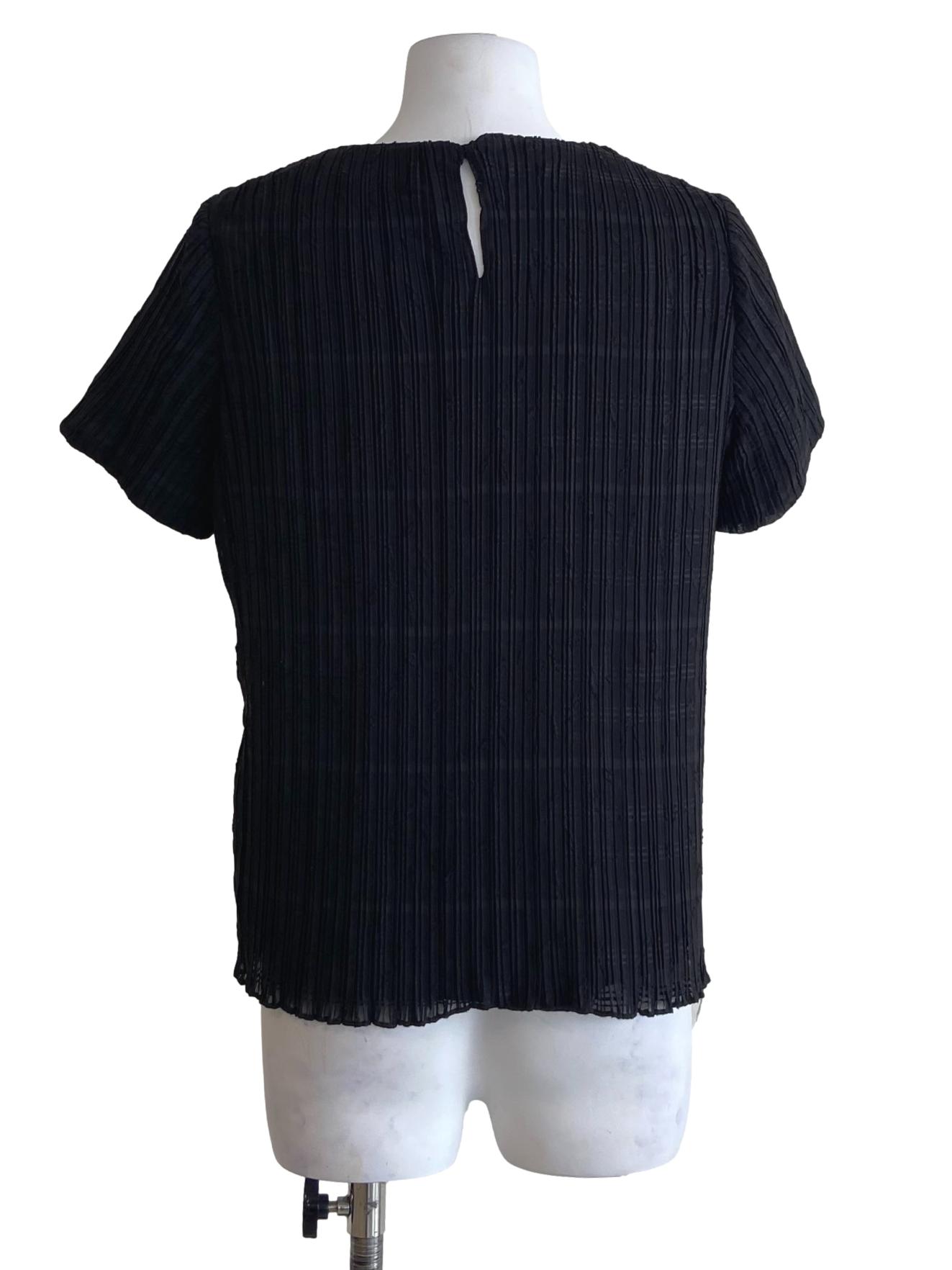 Black Pleated Shirred Top