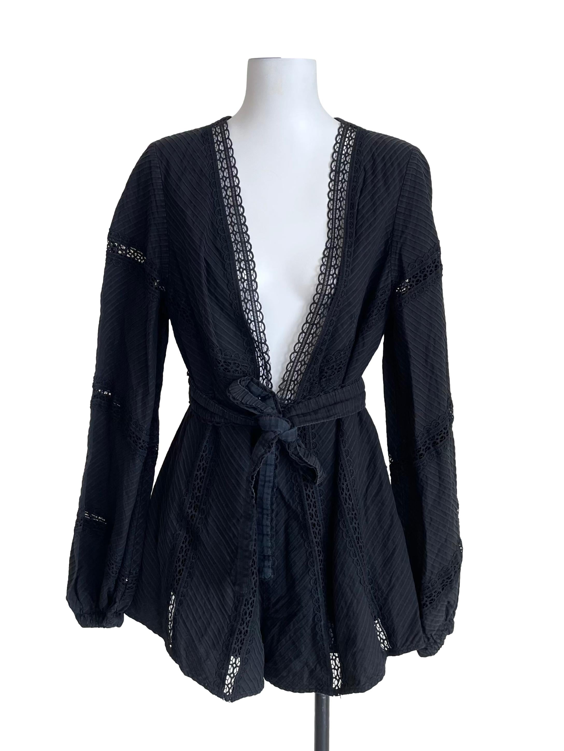 Charcoal Black Lace Trace Slit Romper
