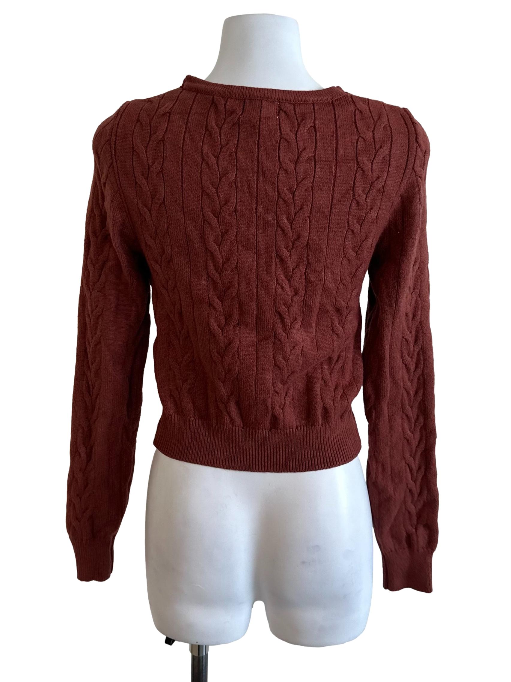 Brick Brown Knit Overlap V Neck Top