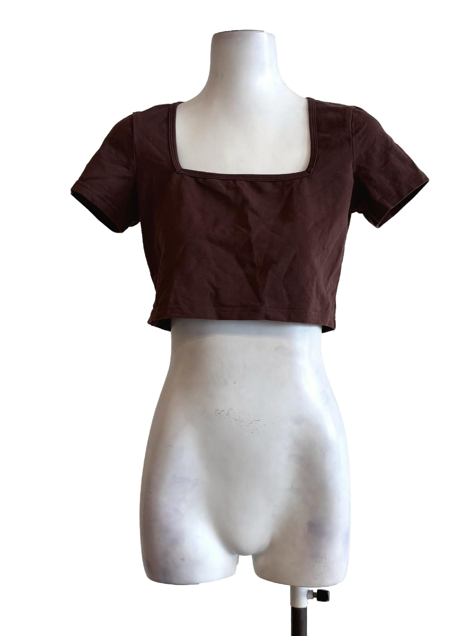 Mustang Brown Square Neck Crop Top