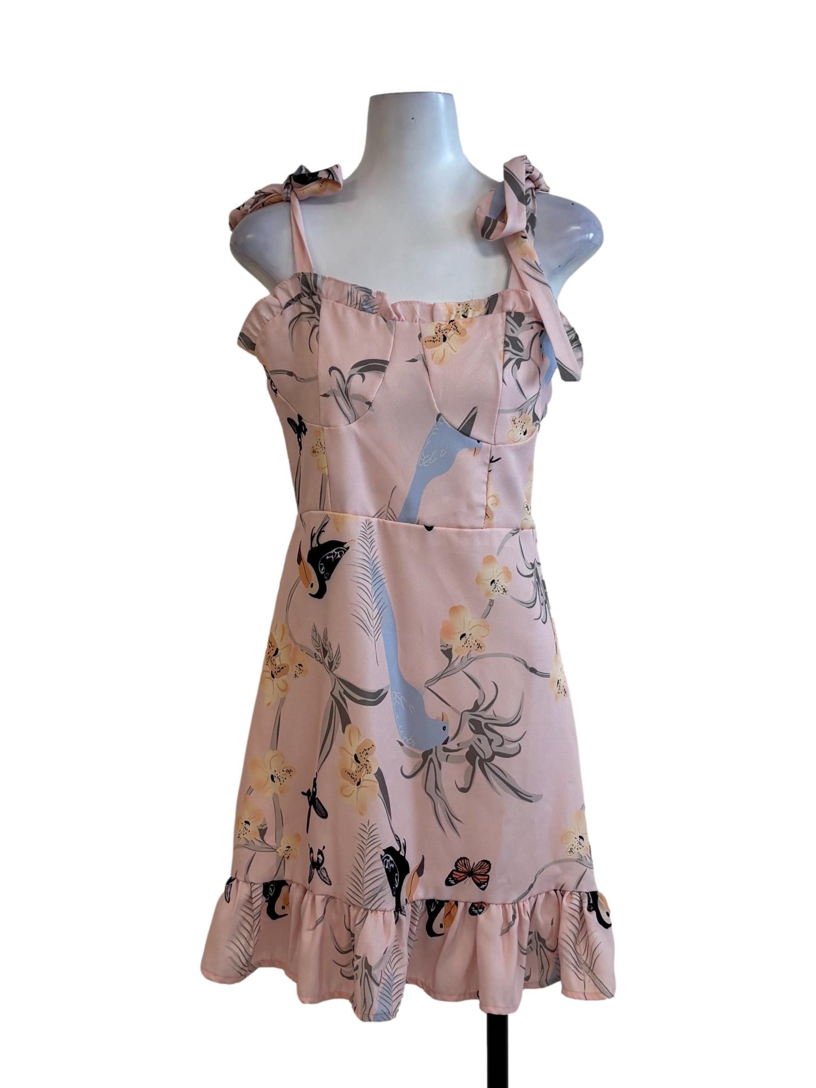 Rose Pink Floral Ruffle Dress
