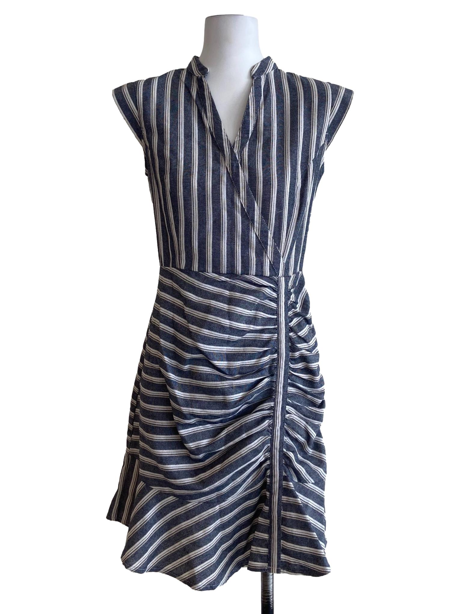 Blue & White Stripe V-Neck Empire Dress