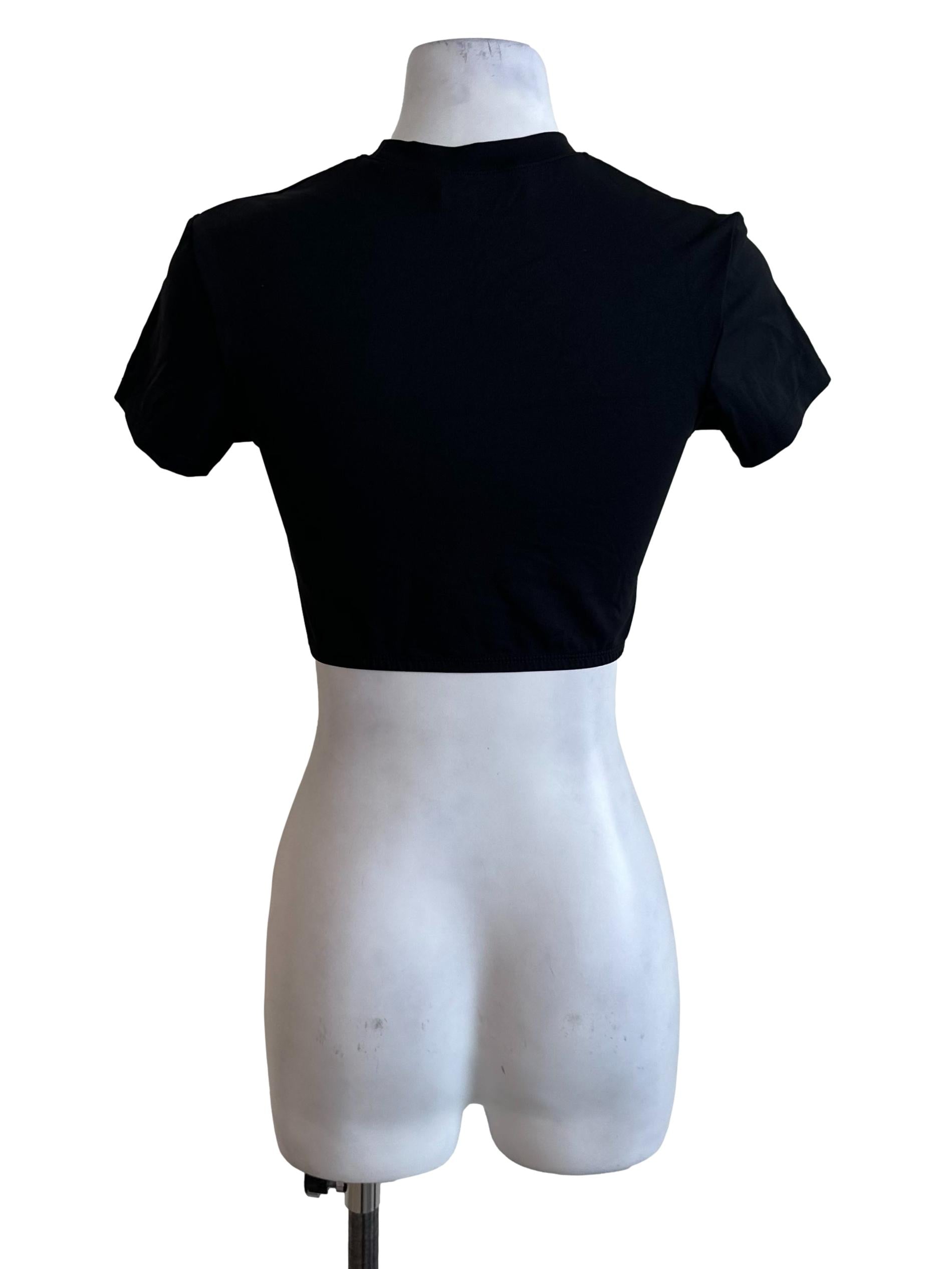 Onyx Black Round Neck Short Sleeve Crop Top