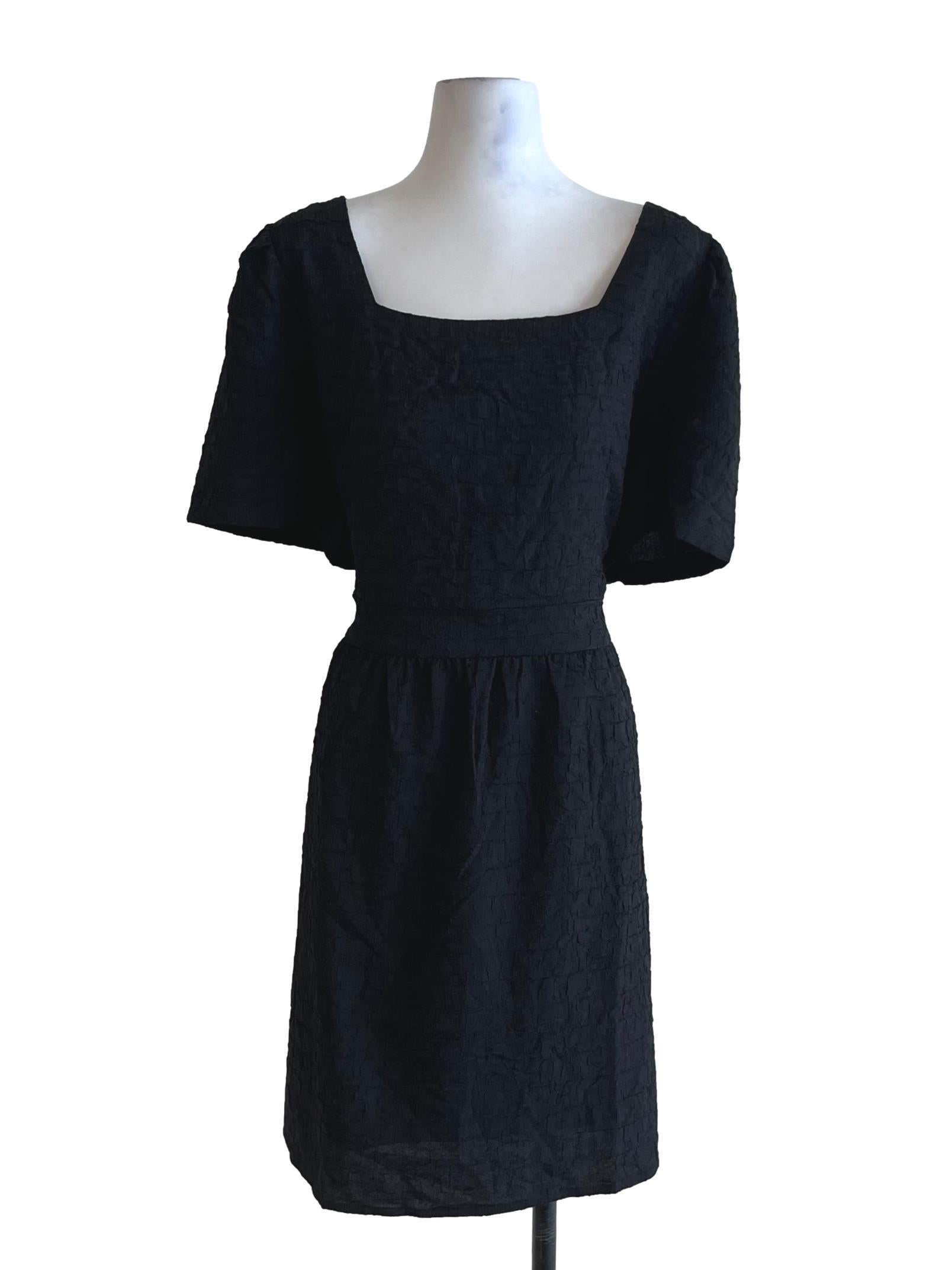 Black Square Neckline Empire Dress
