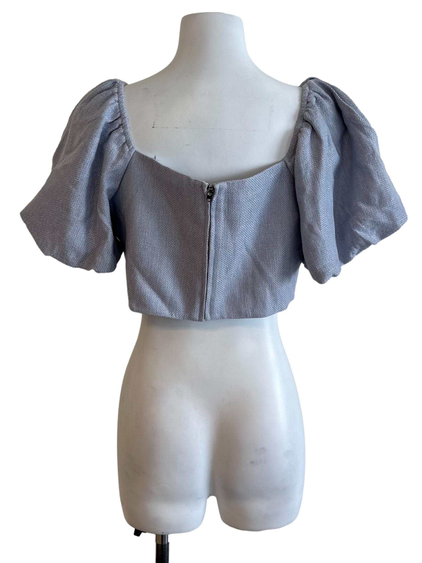 Dusty Blue Textured Button Top