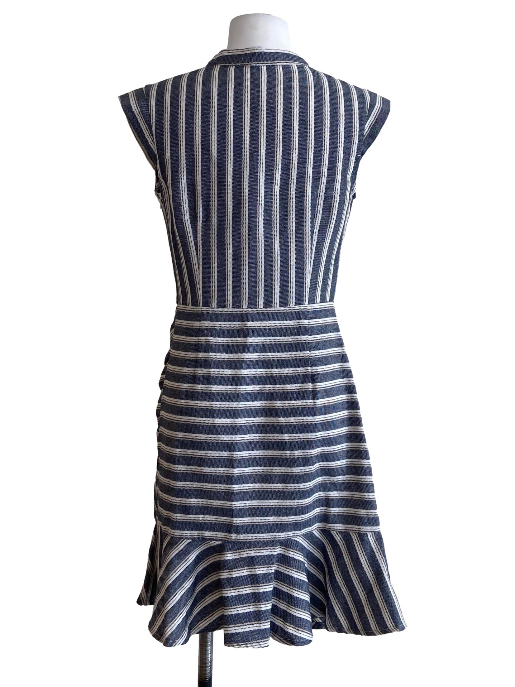 Blue & White Stripe V-Neck Empire Dress
