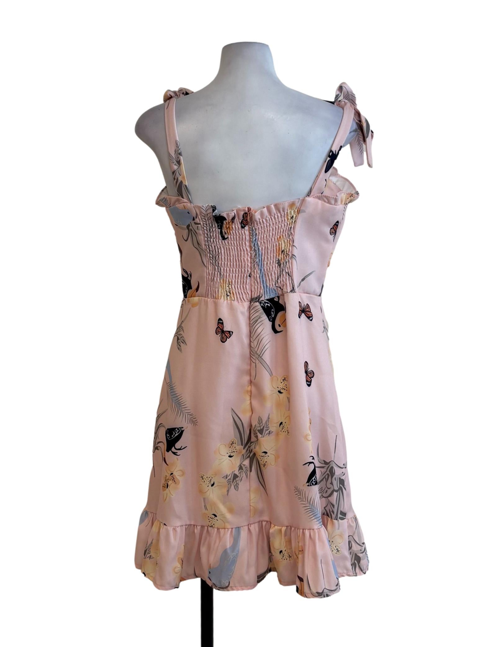 Rose Pink Floral Ruffle Dress