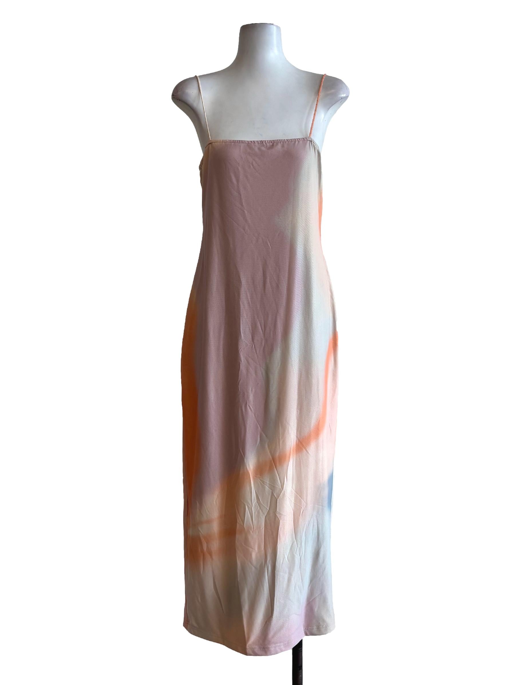 Pastel Pink Patterned Spaghetti Strap Dress TTR