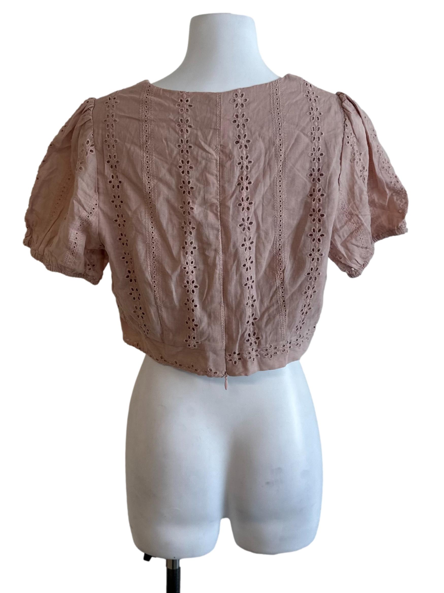 Ash Pink Embroidery Button Top
