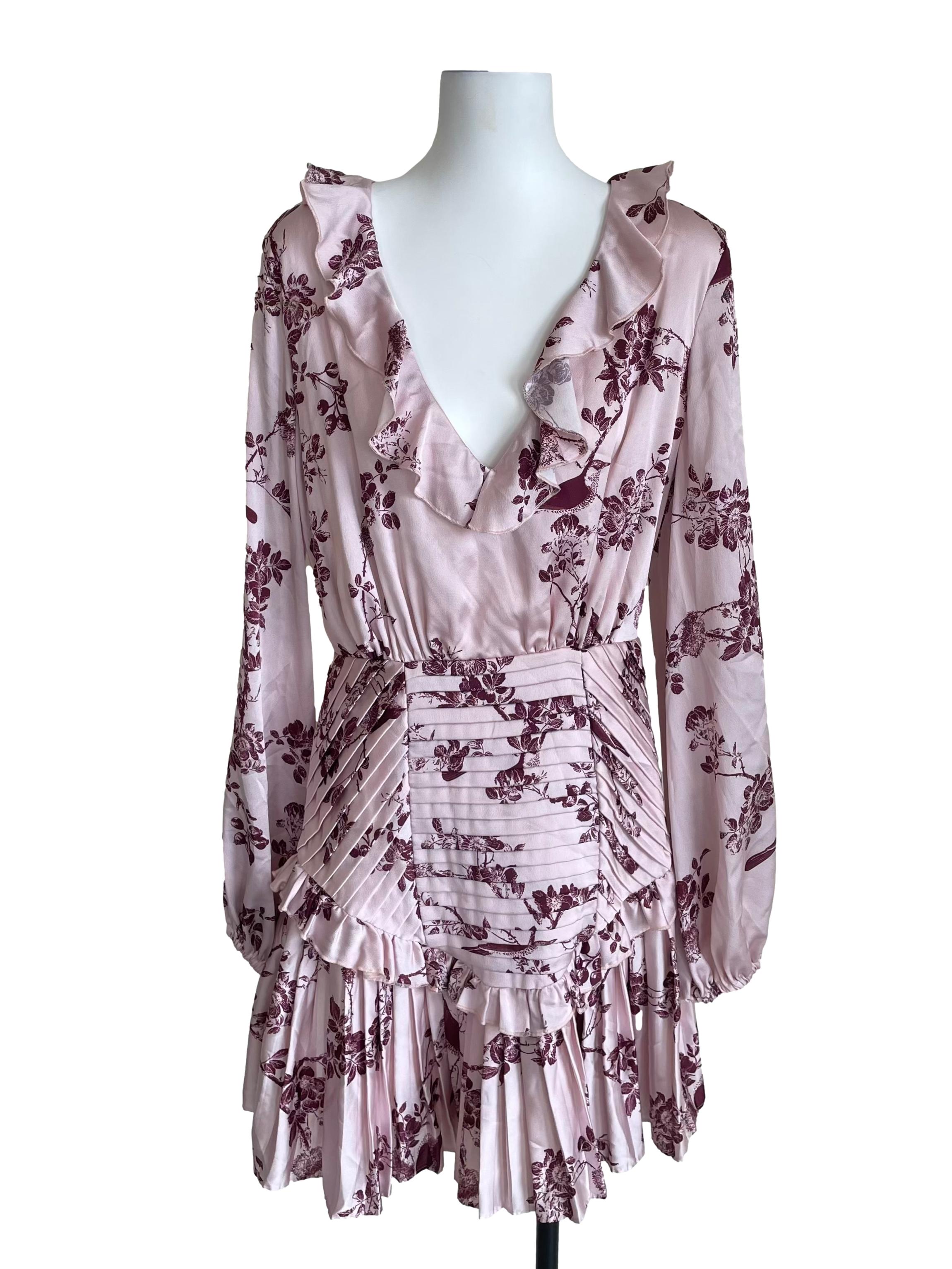 Blush Pink Floral Pleated Flounced Dress
