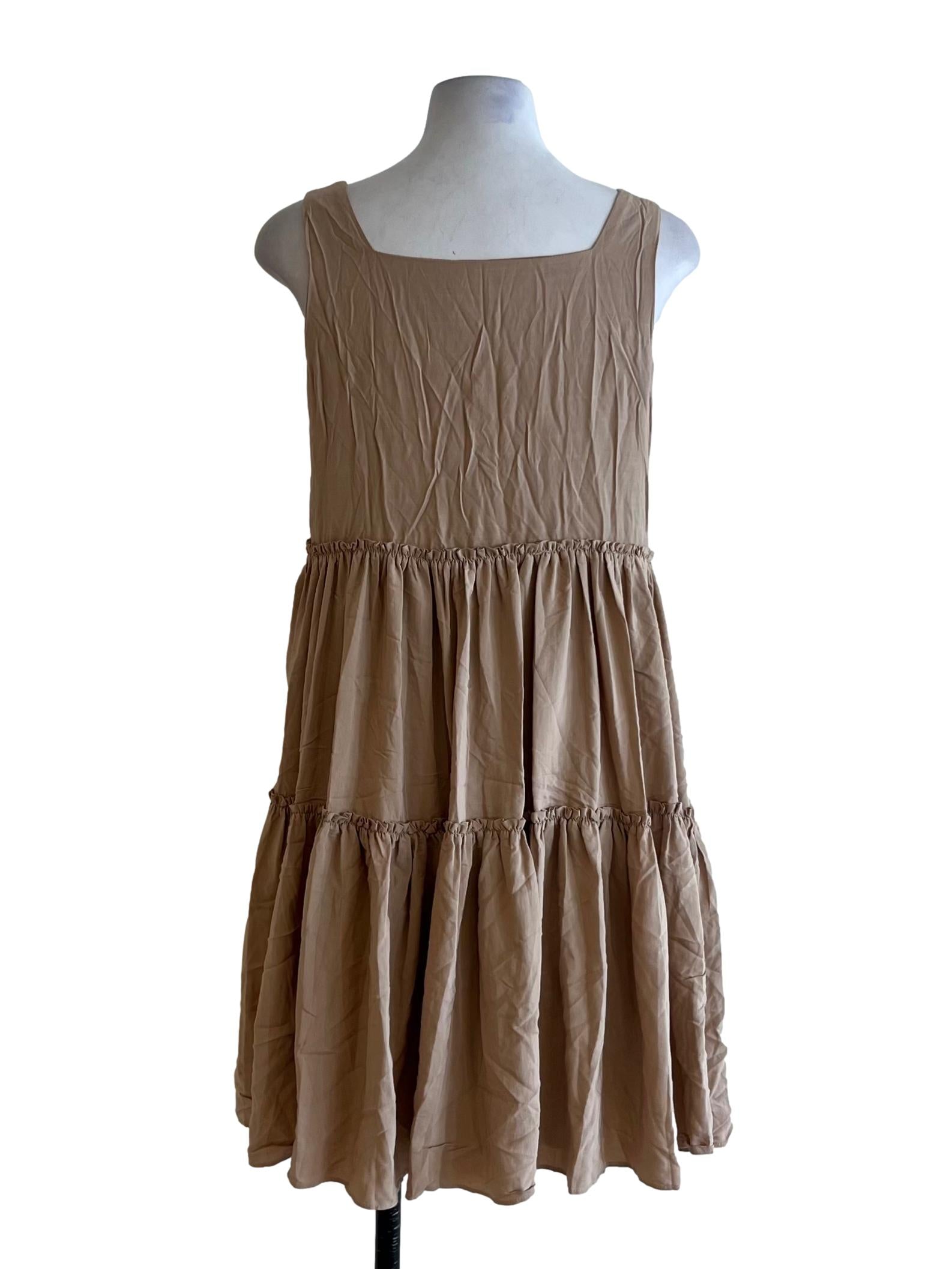 Beige Square Neckline A-Line Dress