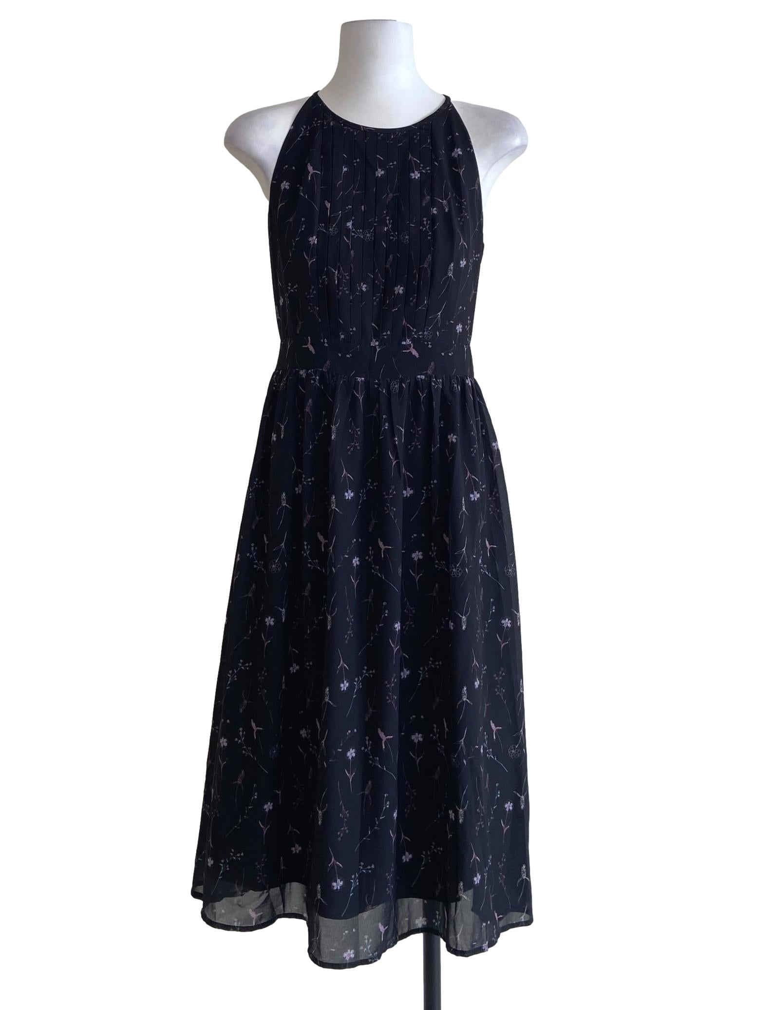 Black Floral Halter Neck Apron Dress