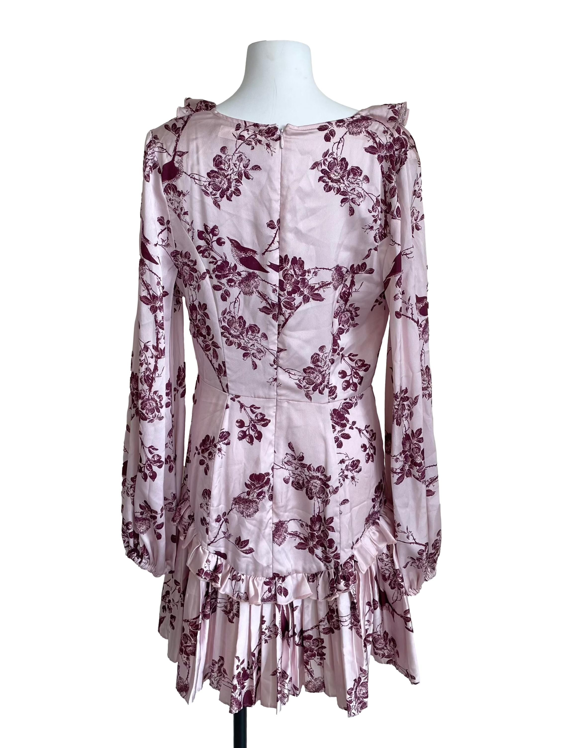 Blush Pink Floral Pleated Flounced Dress