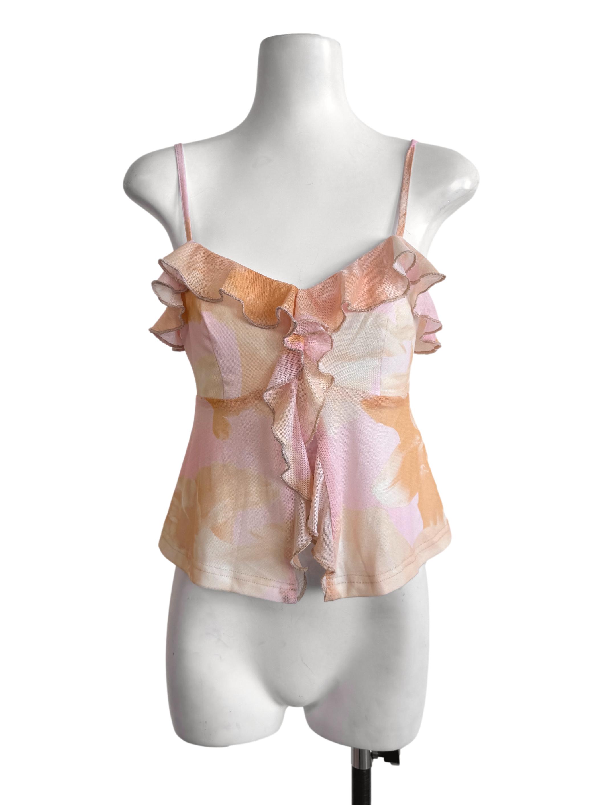 Yellow Floral Mesh Top