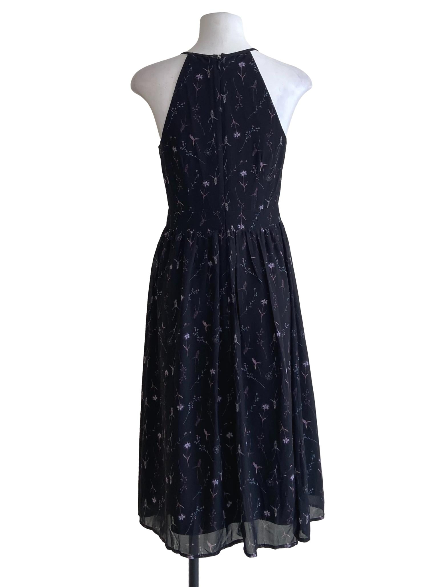 Black Floral Halter Neck Apron Dress