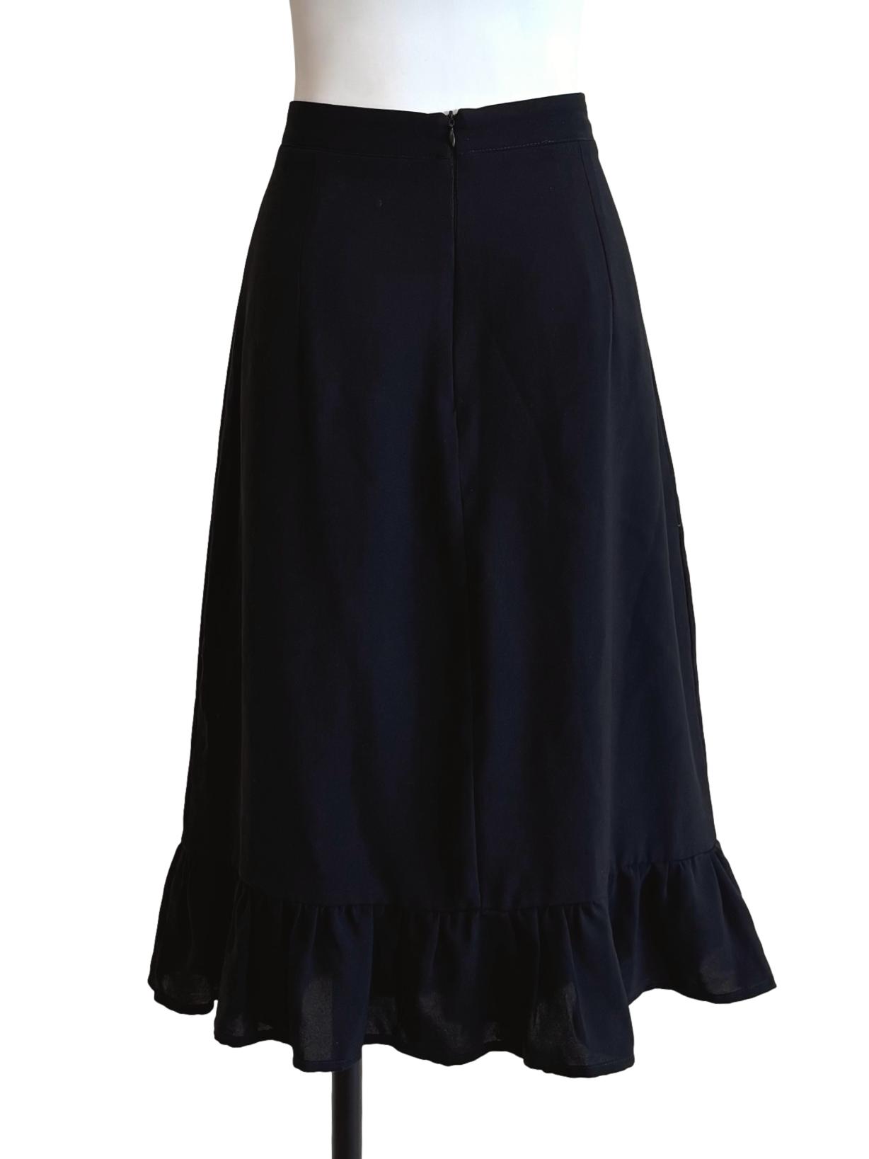 Jade Black Midi Ruffle Skirt TTR