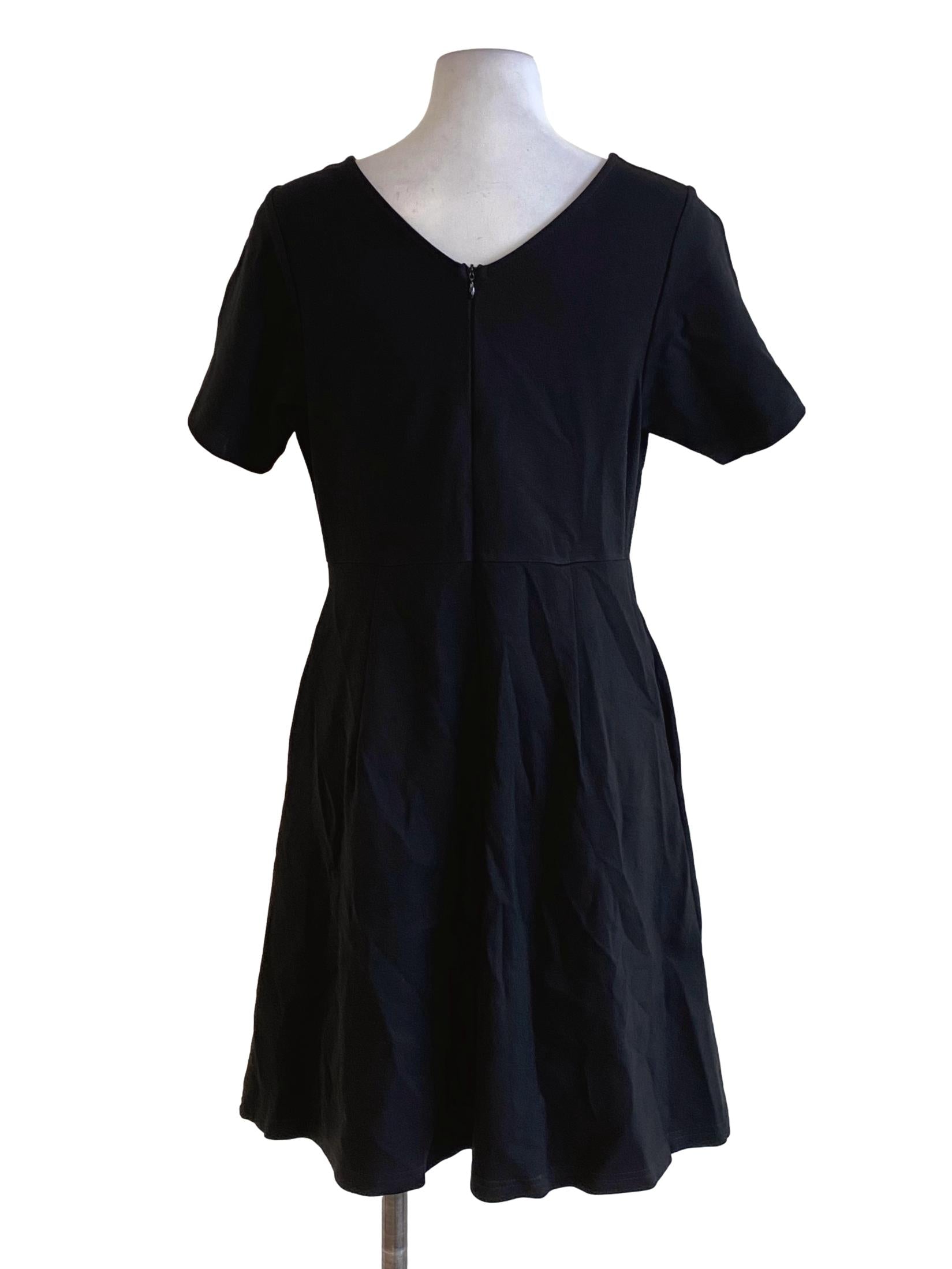 True Black Buttoned Down V-Neck A-Line Dress