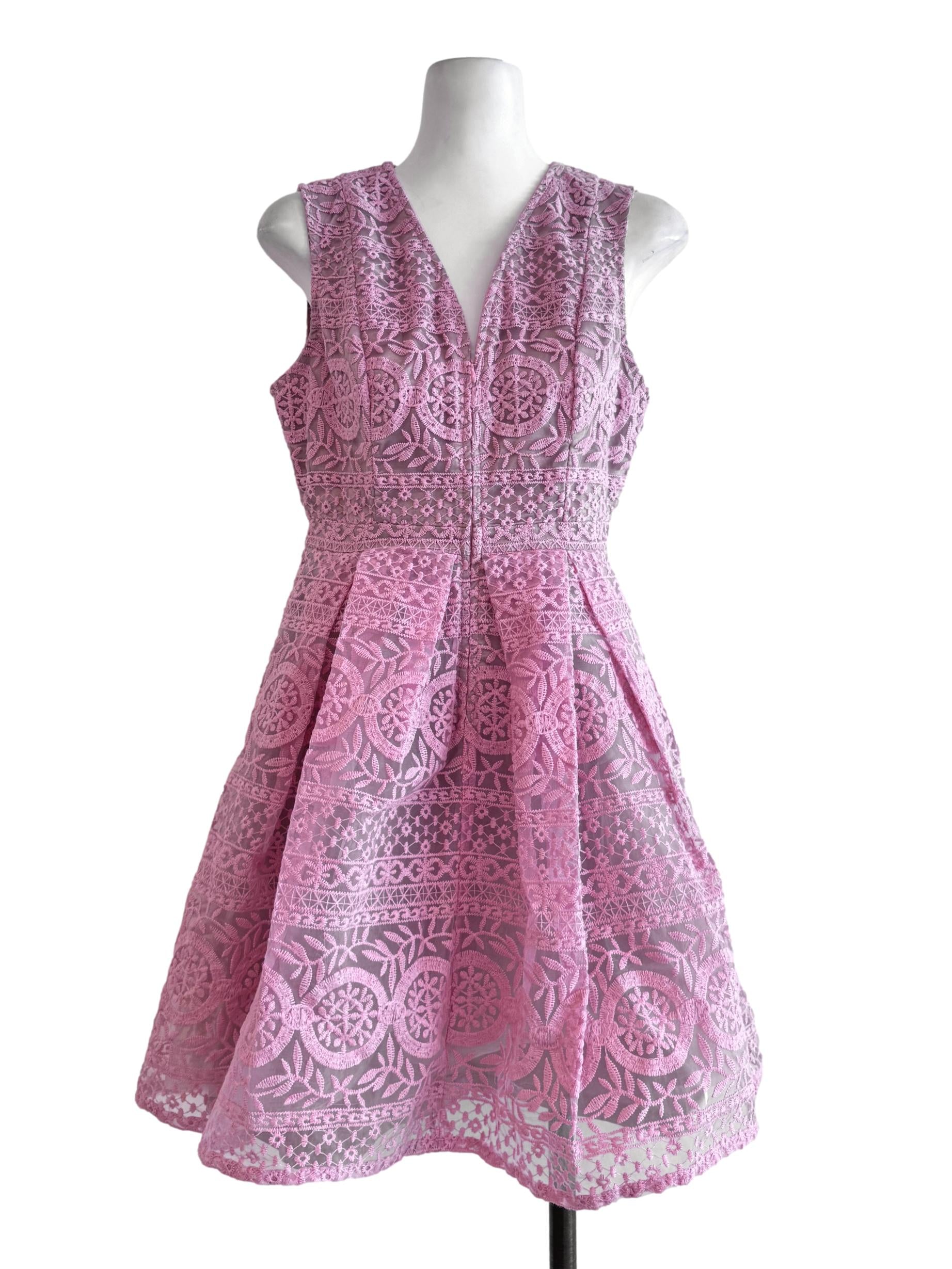 Watermelon Pink V Neck Sleeveless Dress