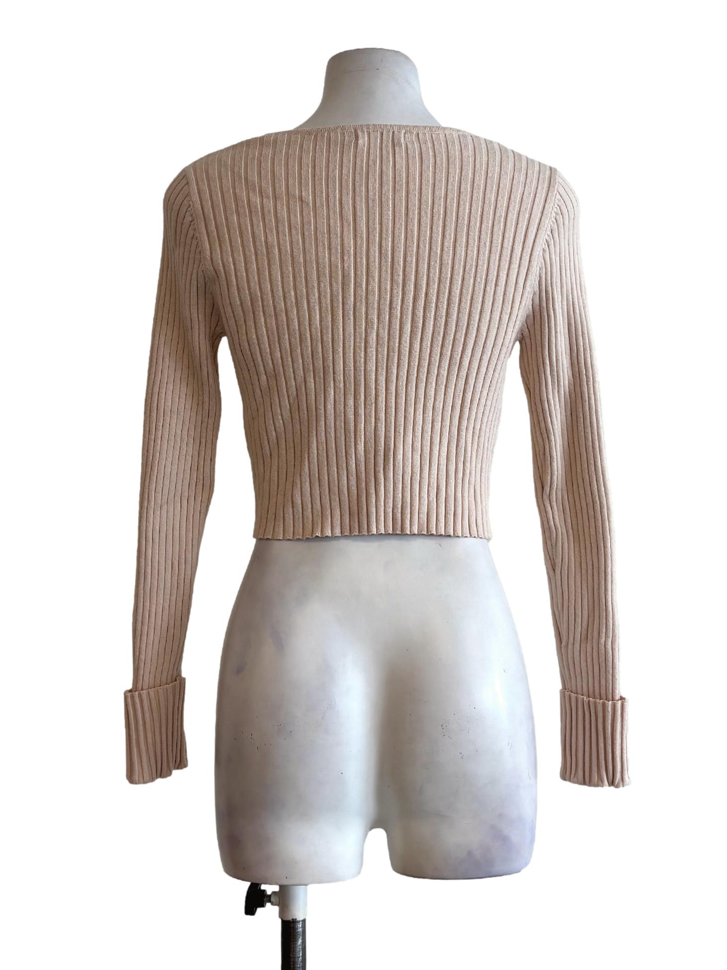 Almond Beige Ribbed Gold Buckle Cardigan