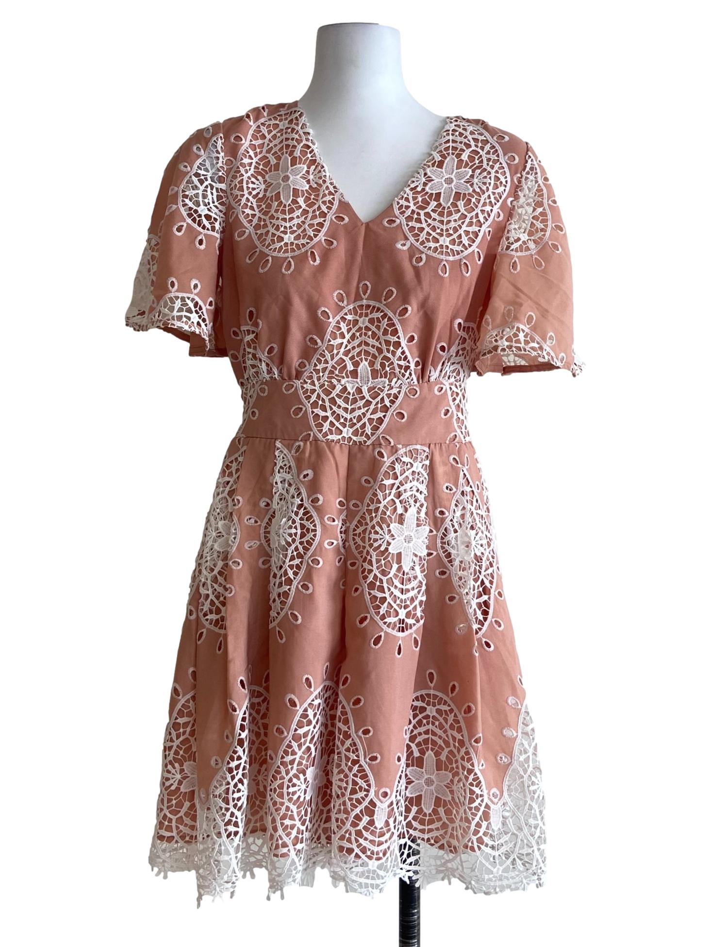 Peach Pink & White Floral Lace Romper