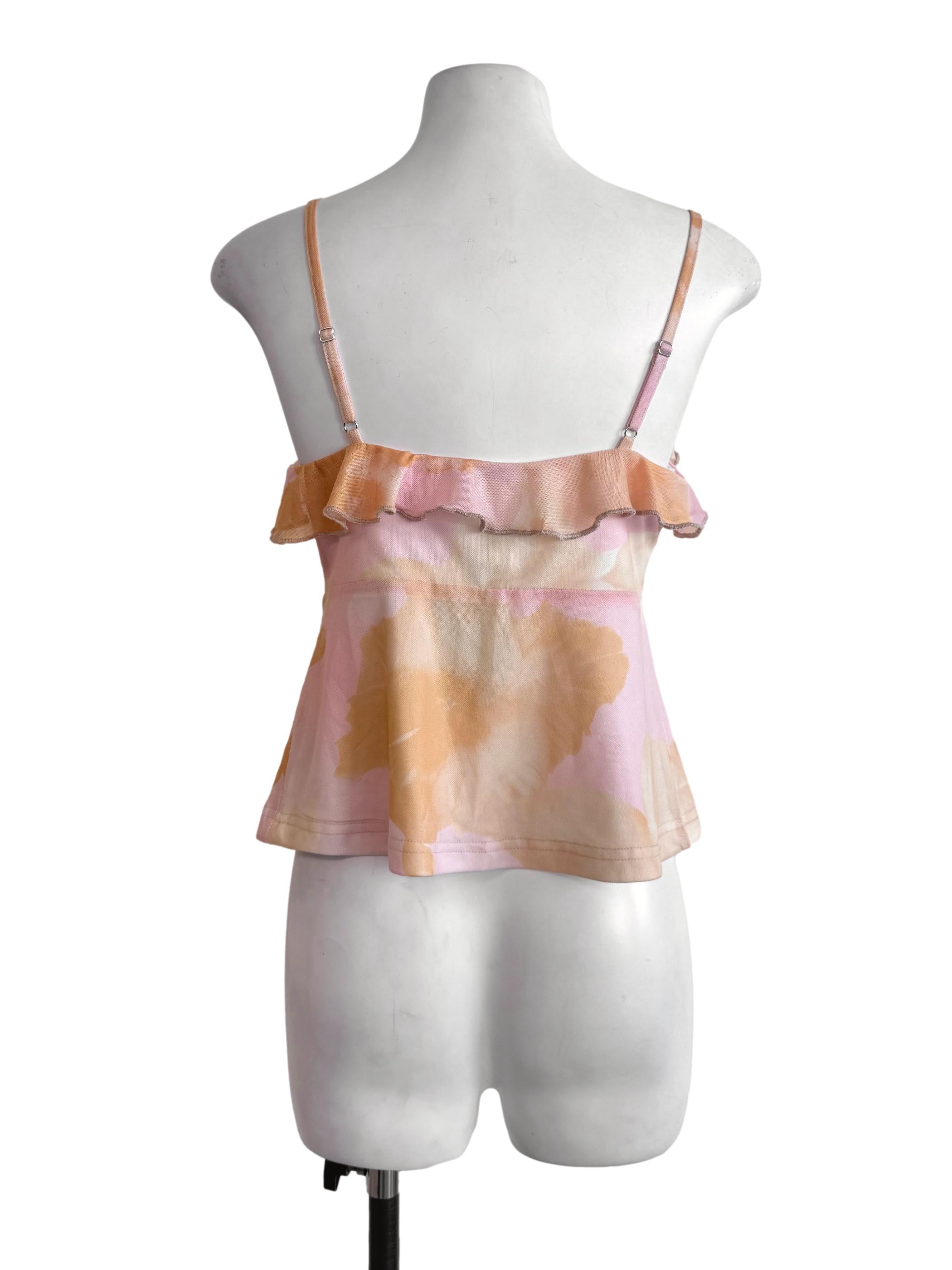 Yellow Floral Mesh Top