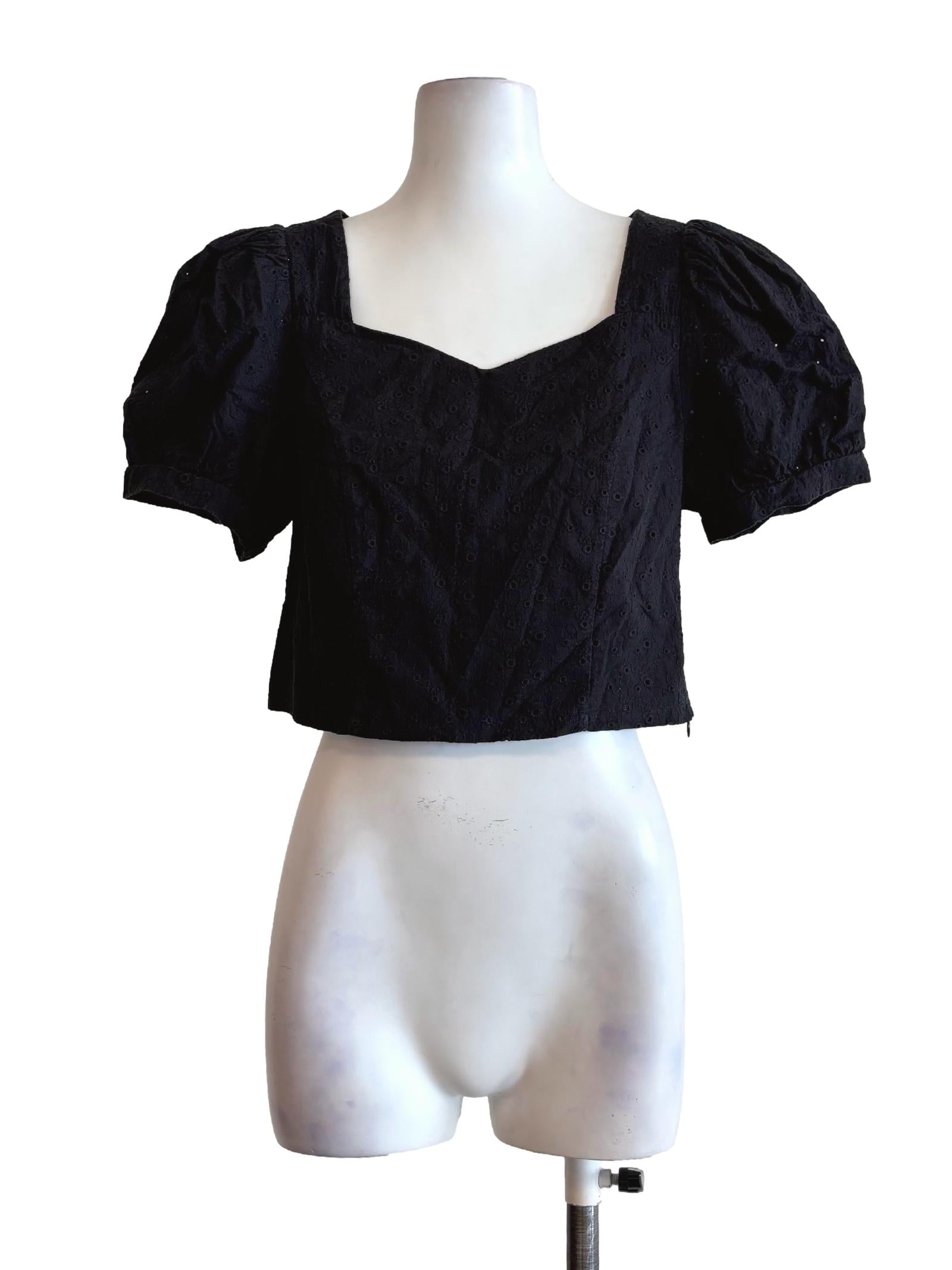 Jet Black Cotton Eyelet Blouse