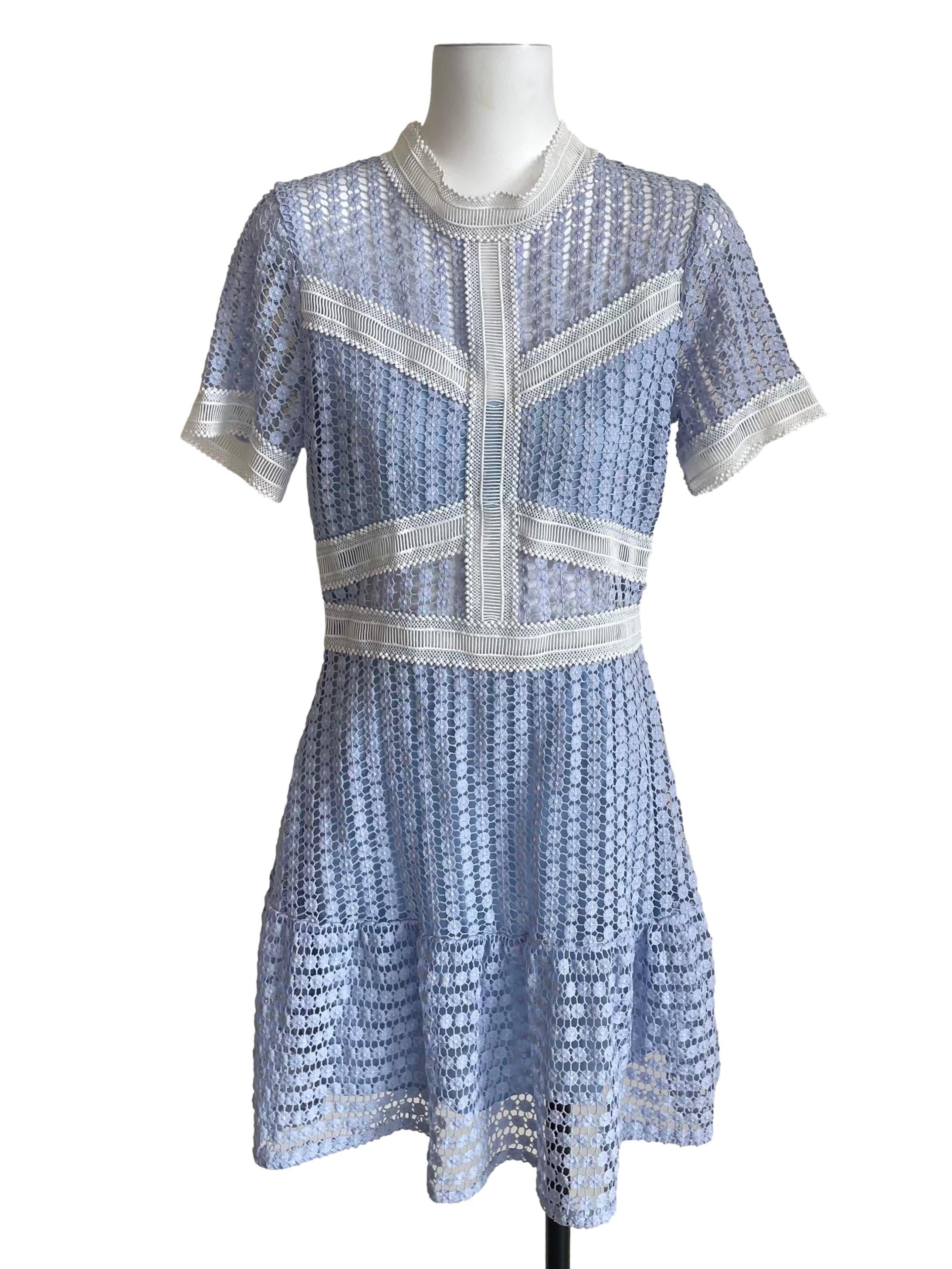 Ice Blue Knit Hollow Tiered Dress