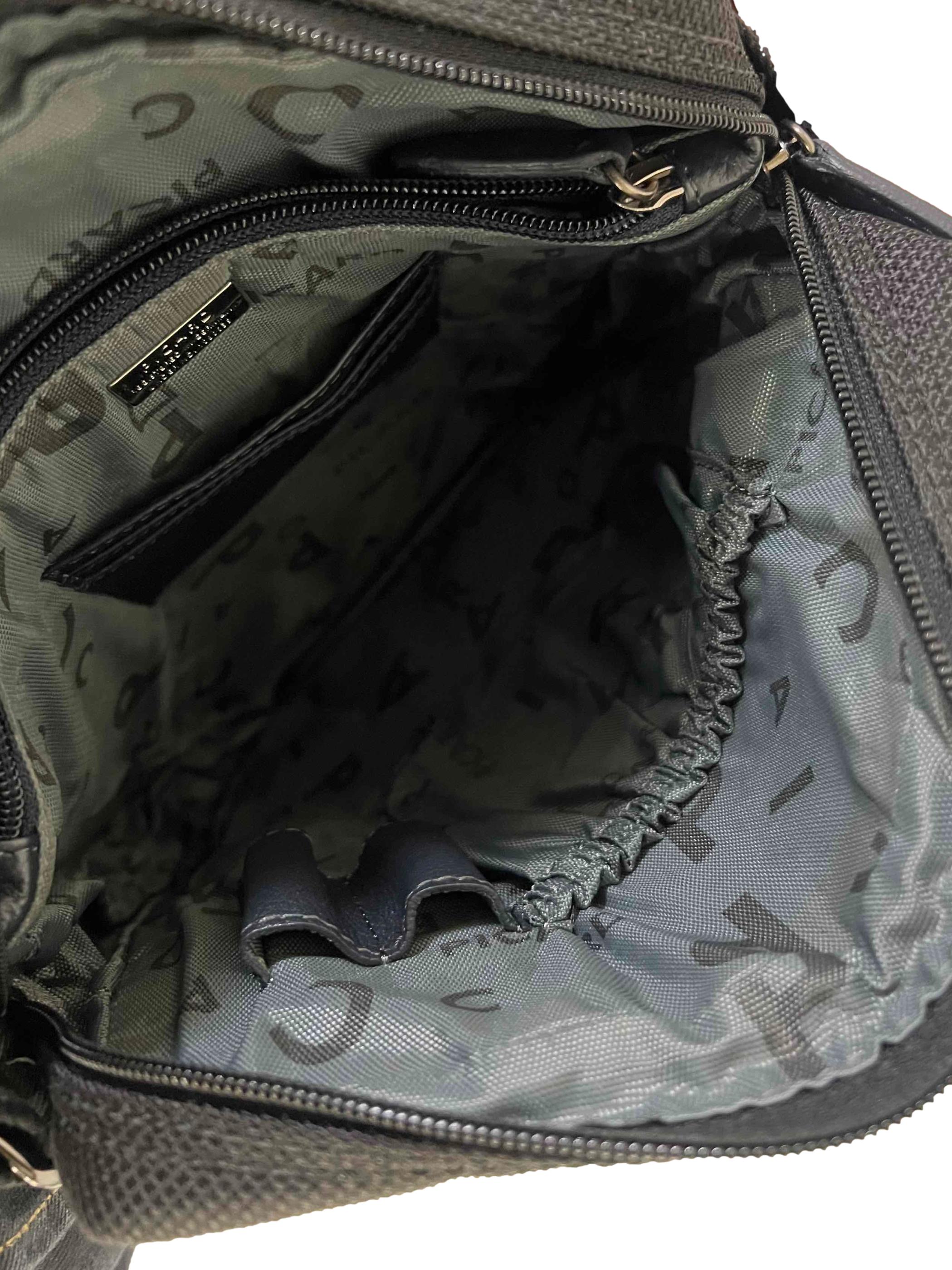 Black Leather Nylon Crossbody Bag