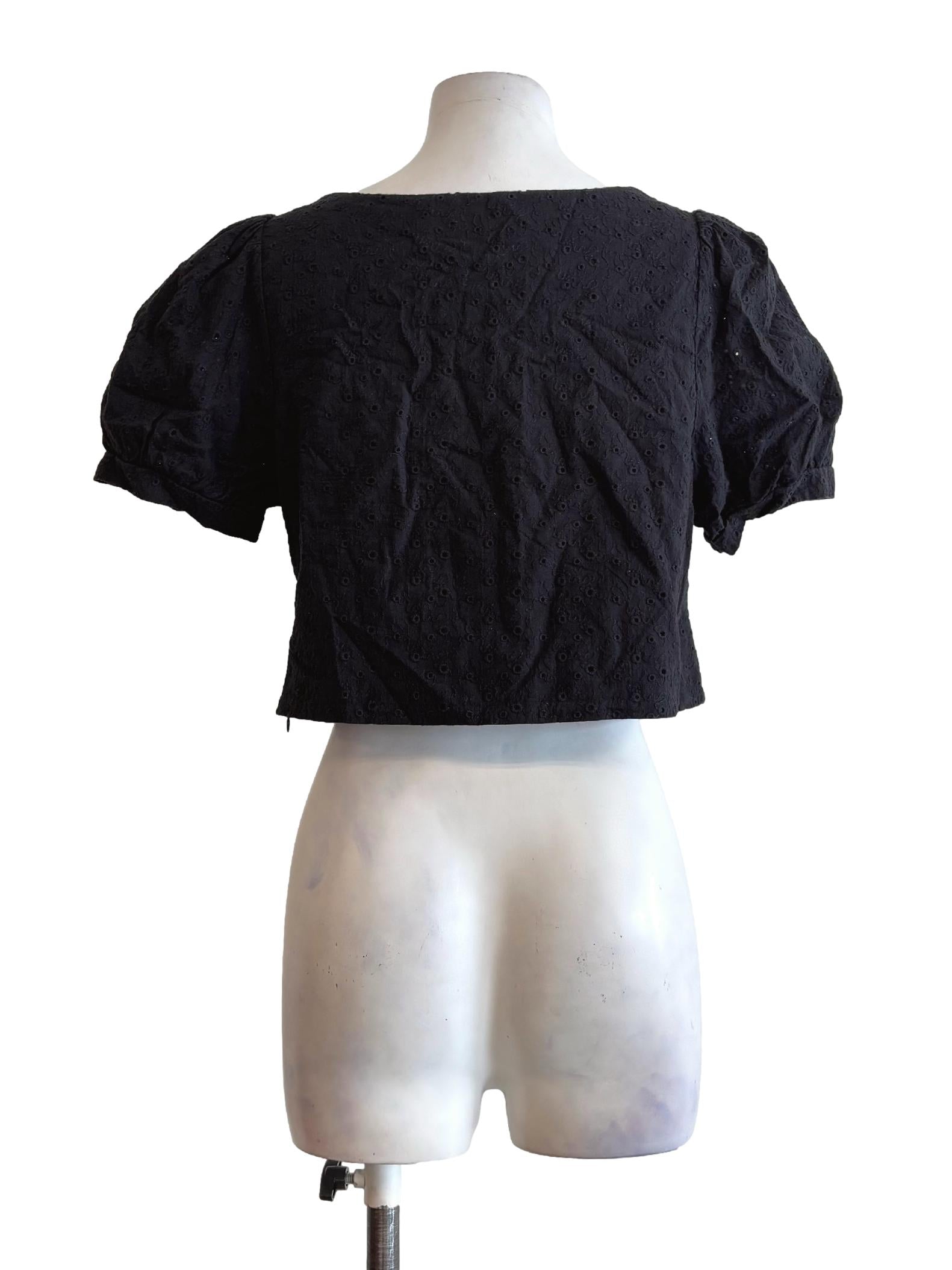 Jet Black Cotton Eyelet Blouse
