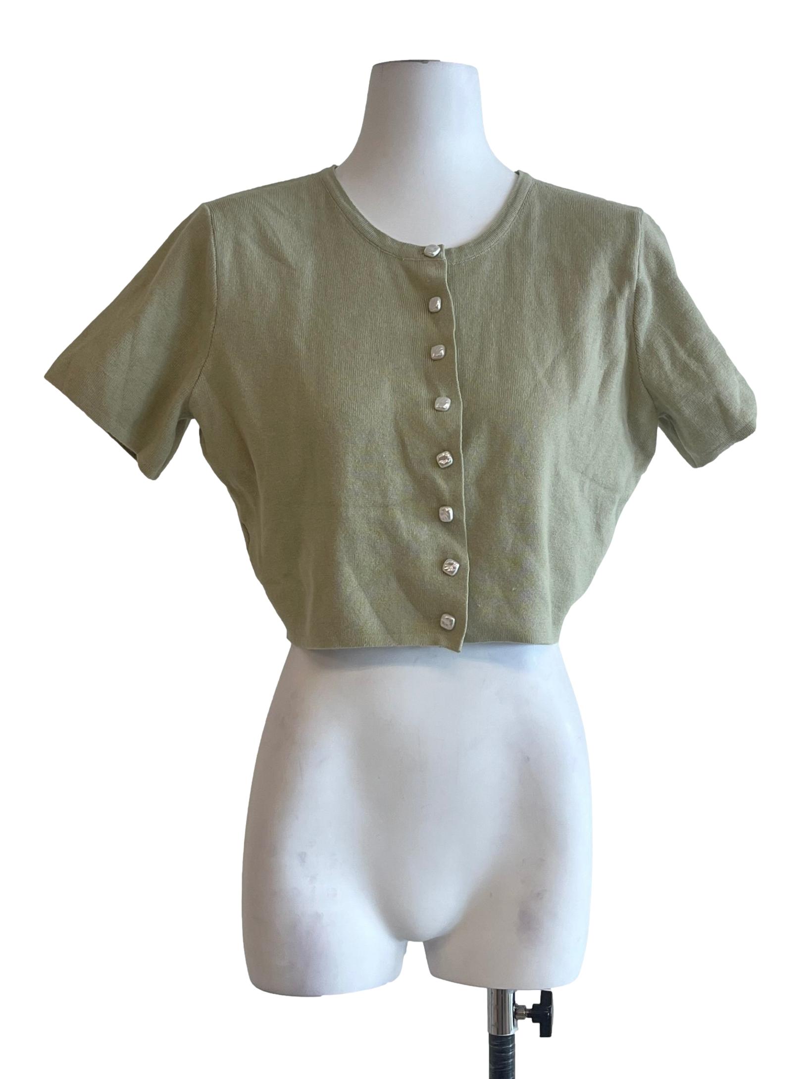 Olive Green Short Sleeve Cropped Knit Top