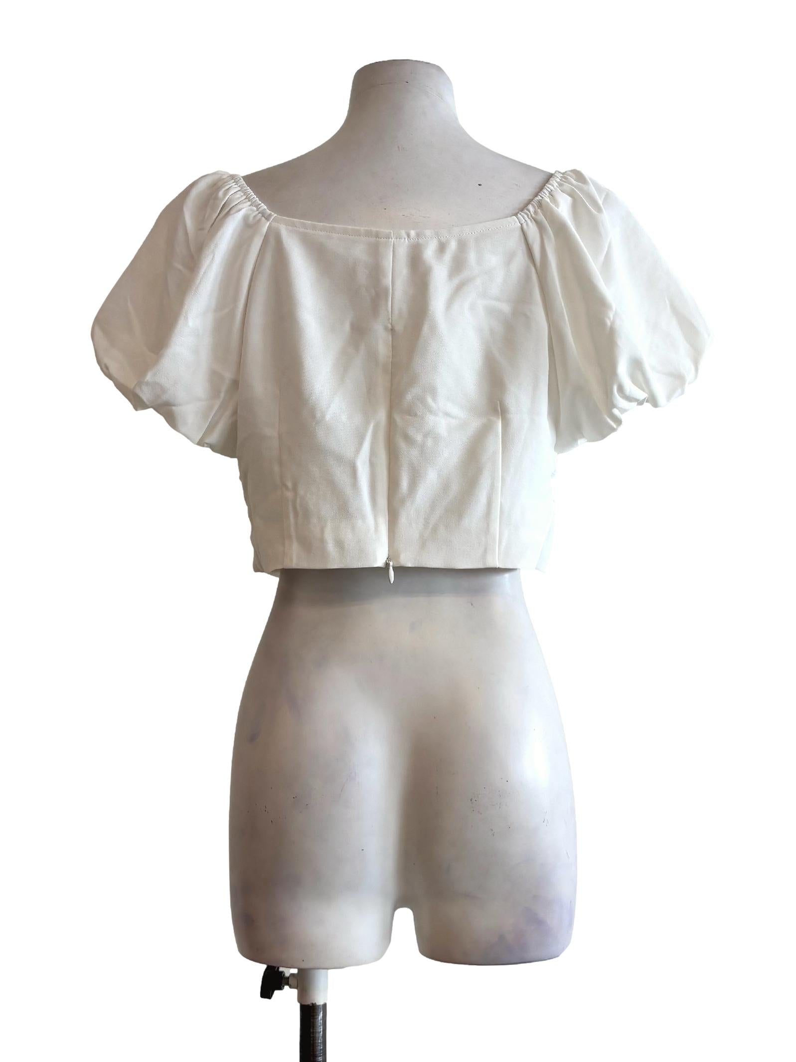 Powder White Puff Sleeve Sweetheart Top