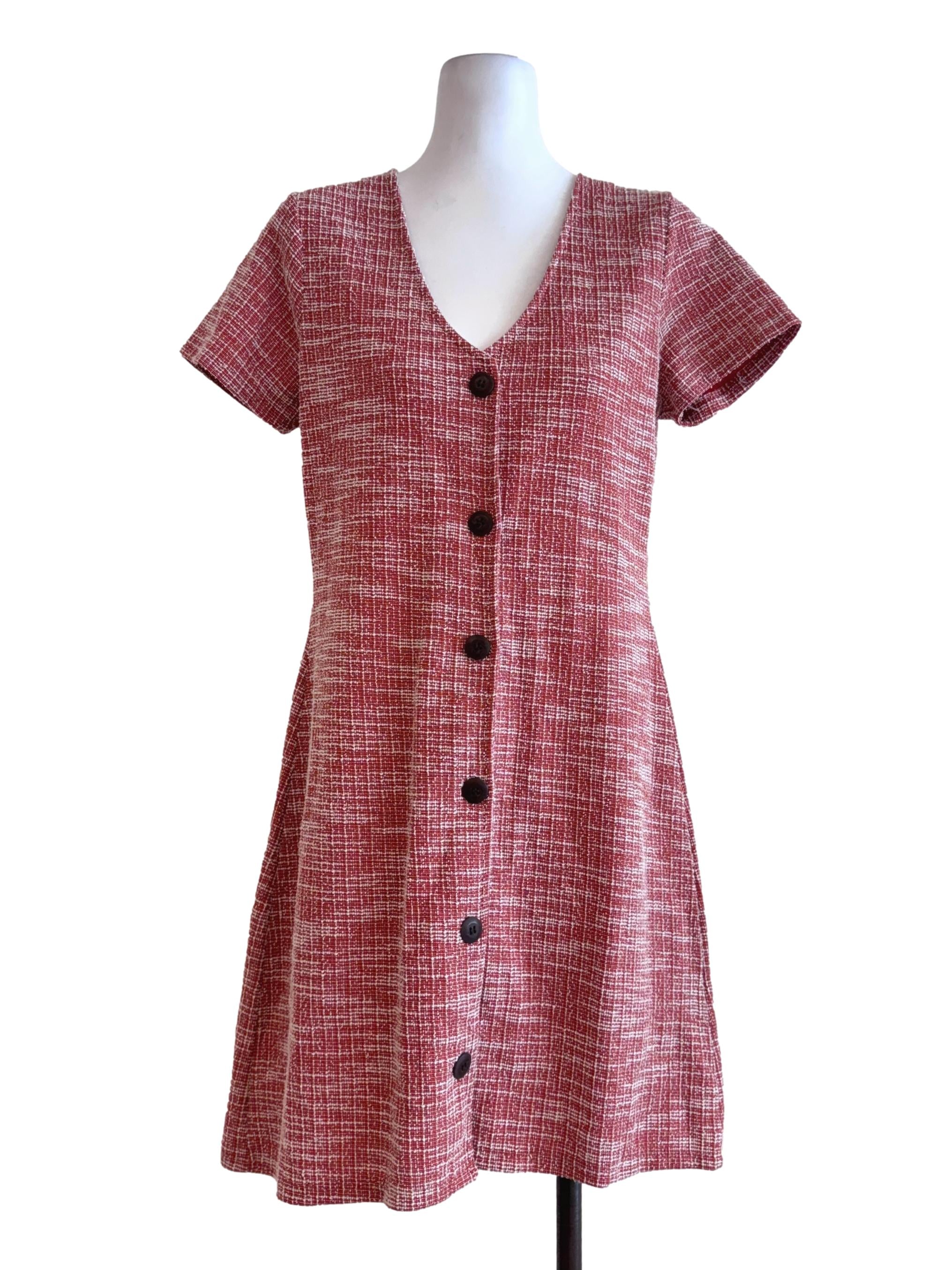 Orange V Neck Short Sleeve Buttoned Dress