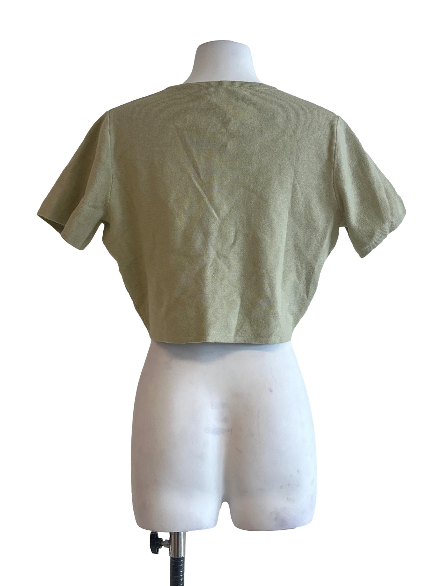 Olive Green Short Sleeve Cropped Knit Top