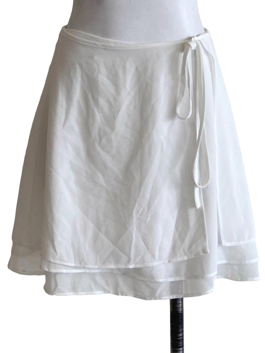 White Layered Wrap Mini Skirt