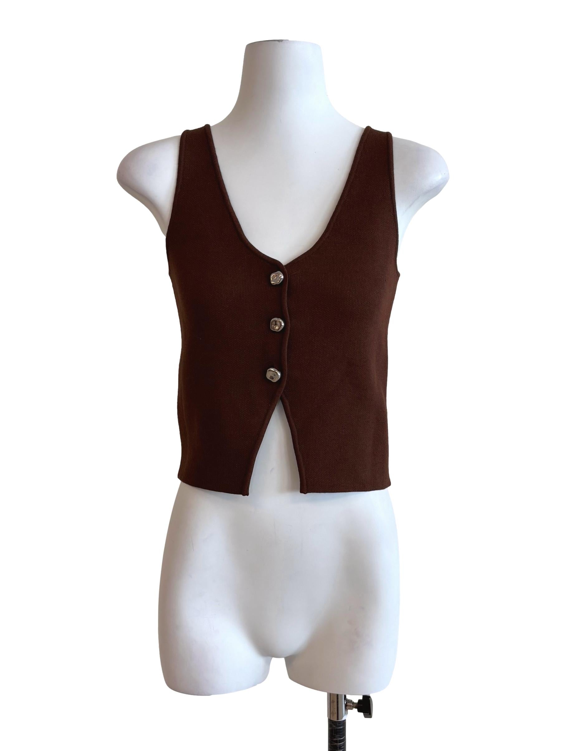 Mocha Brown Silver Button Knit Top