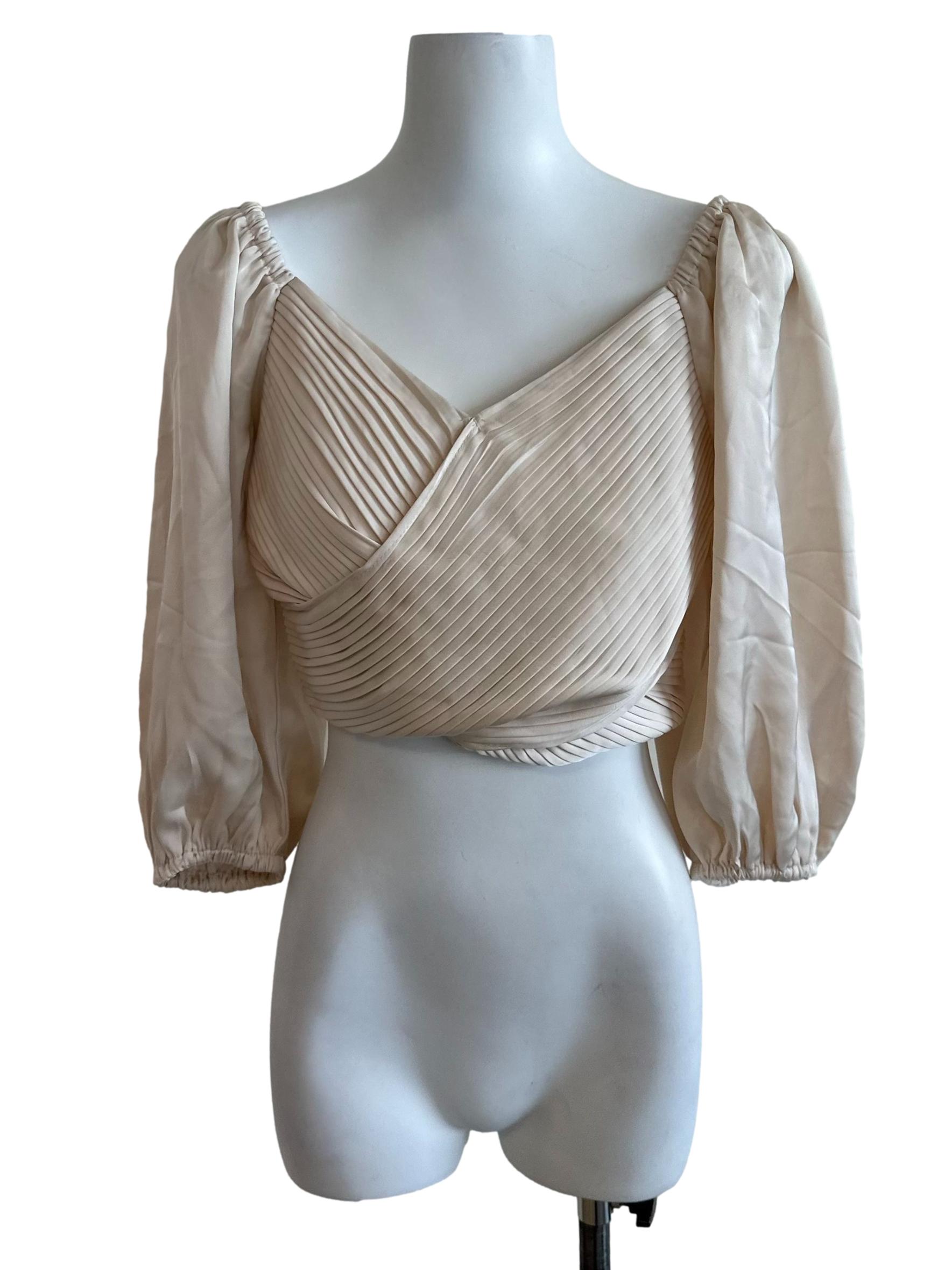Oat Beige Pleated Overlap Top
