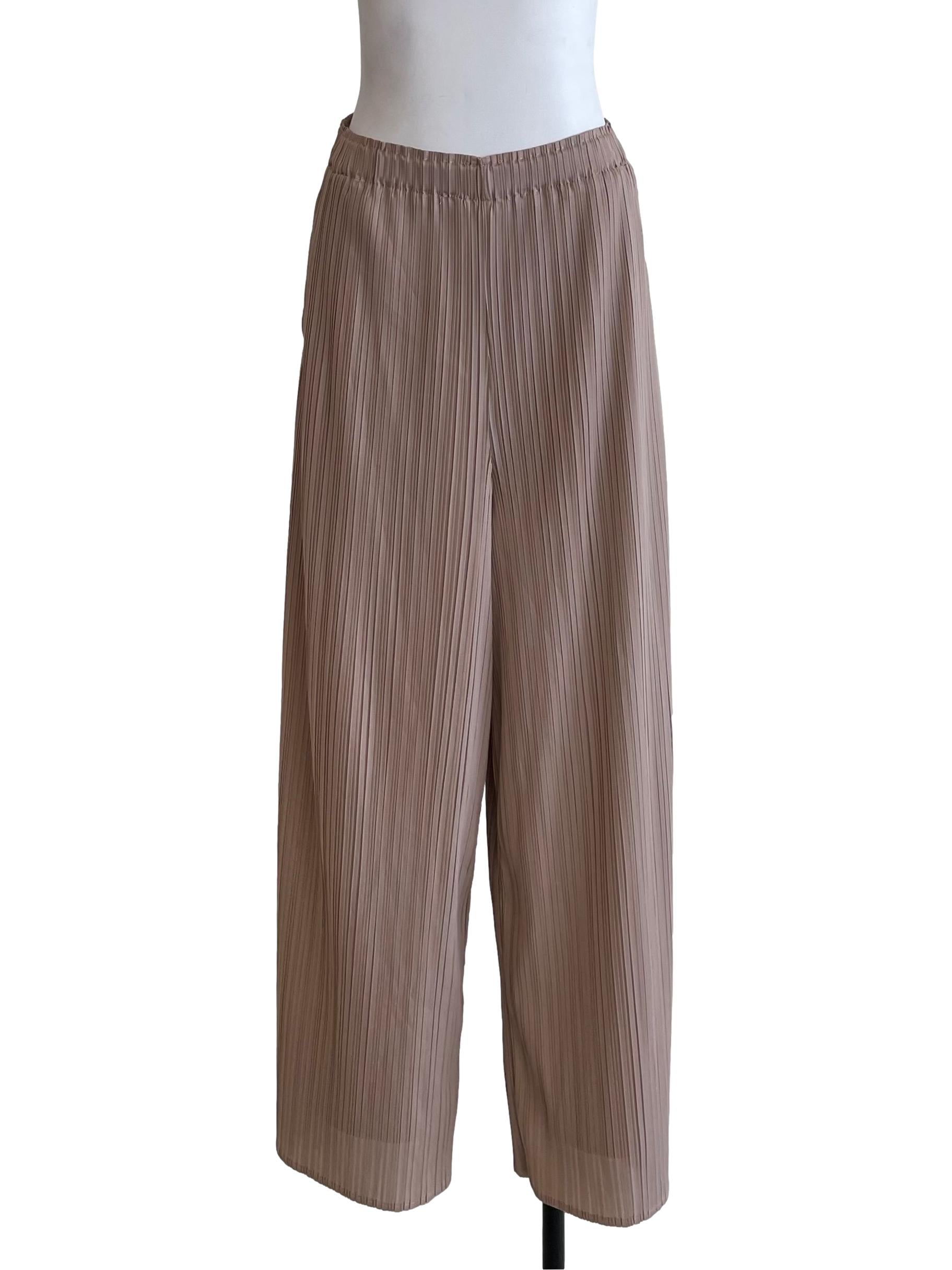 Sepia Beige Accordion Wide Leg Pants