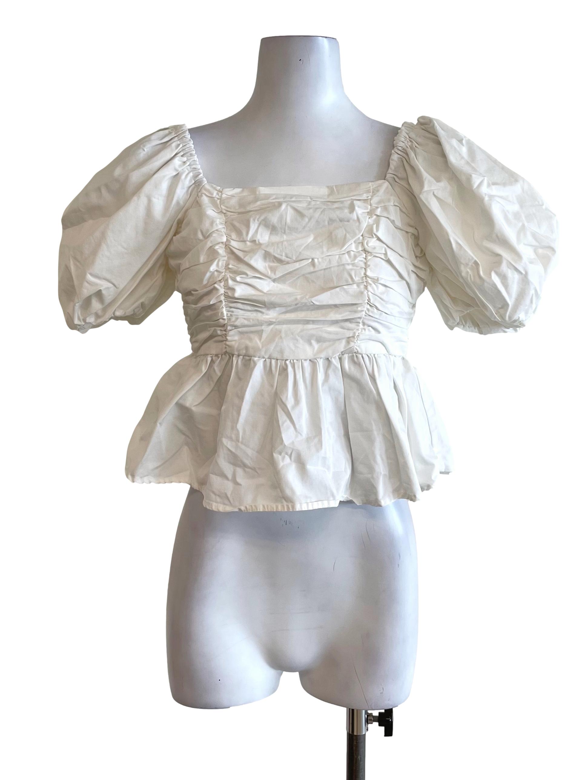 White Puff Sleeve Peplum Top