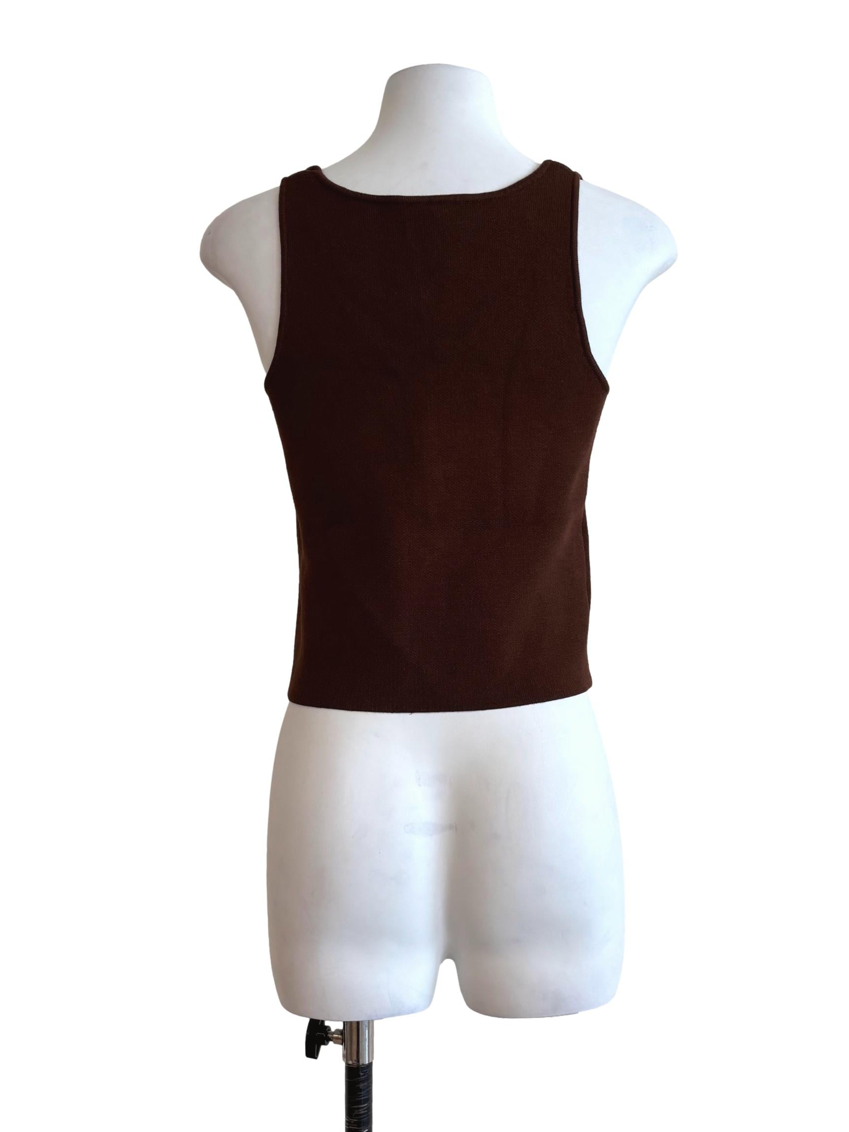 Mocha Brown Silver Button Knit Top